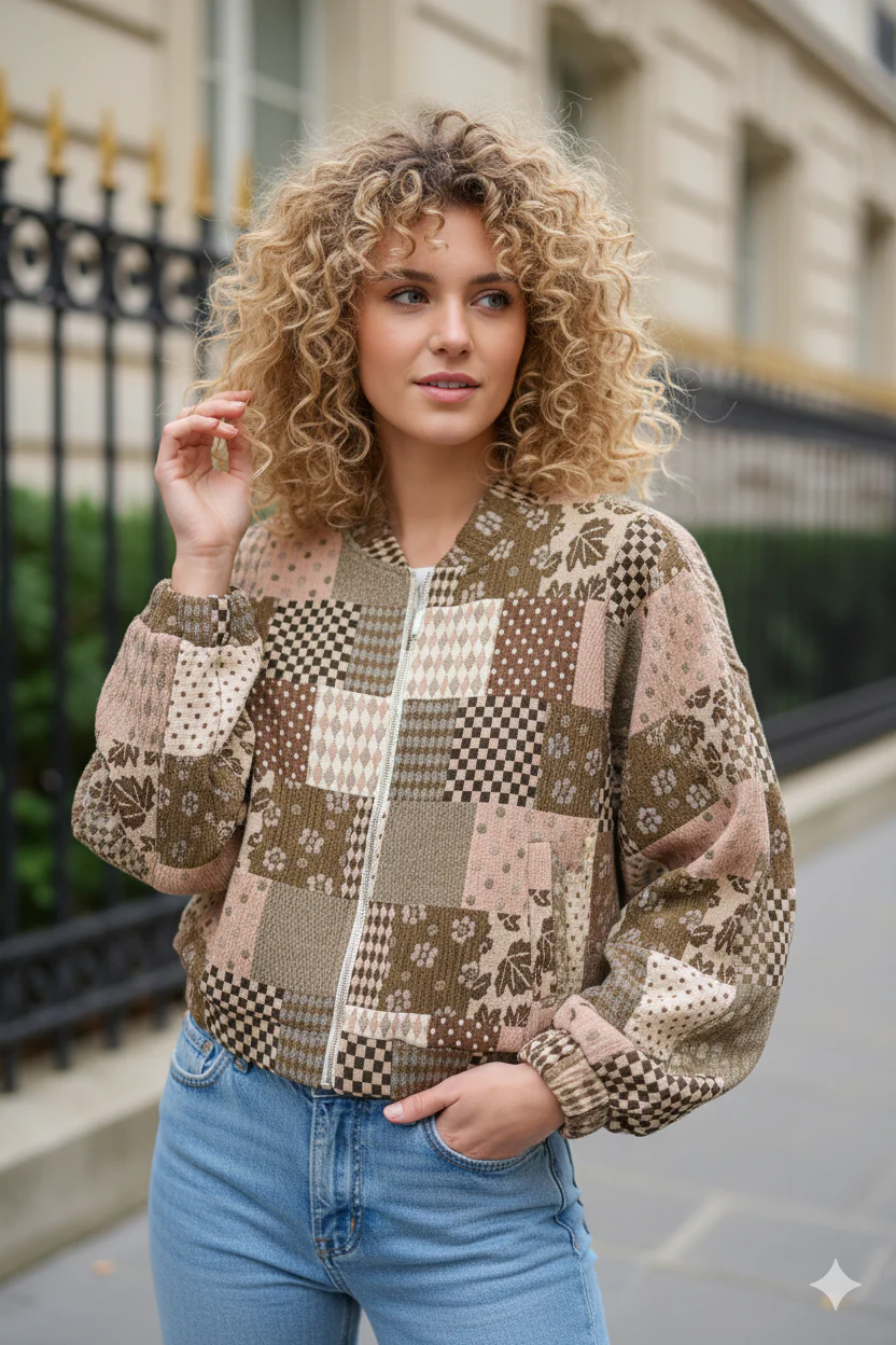 Artsy Patchwork Jacket - Brown
