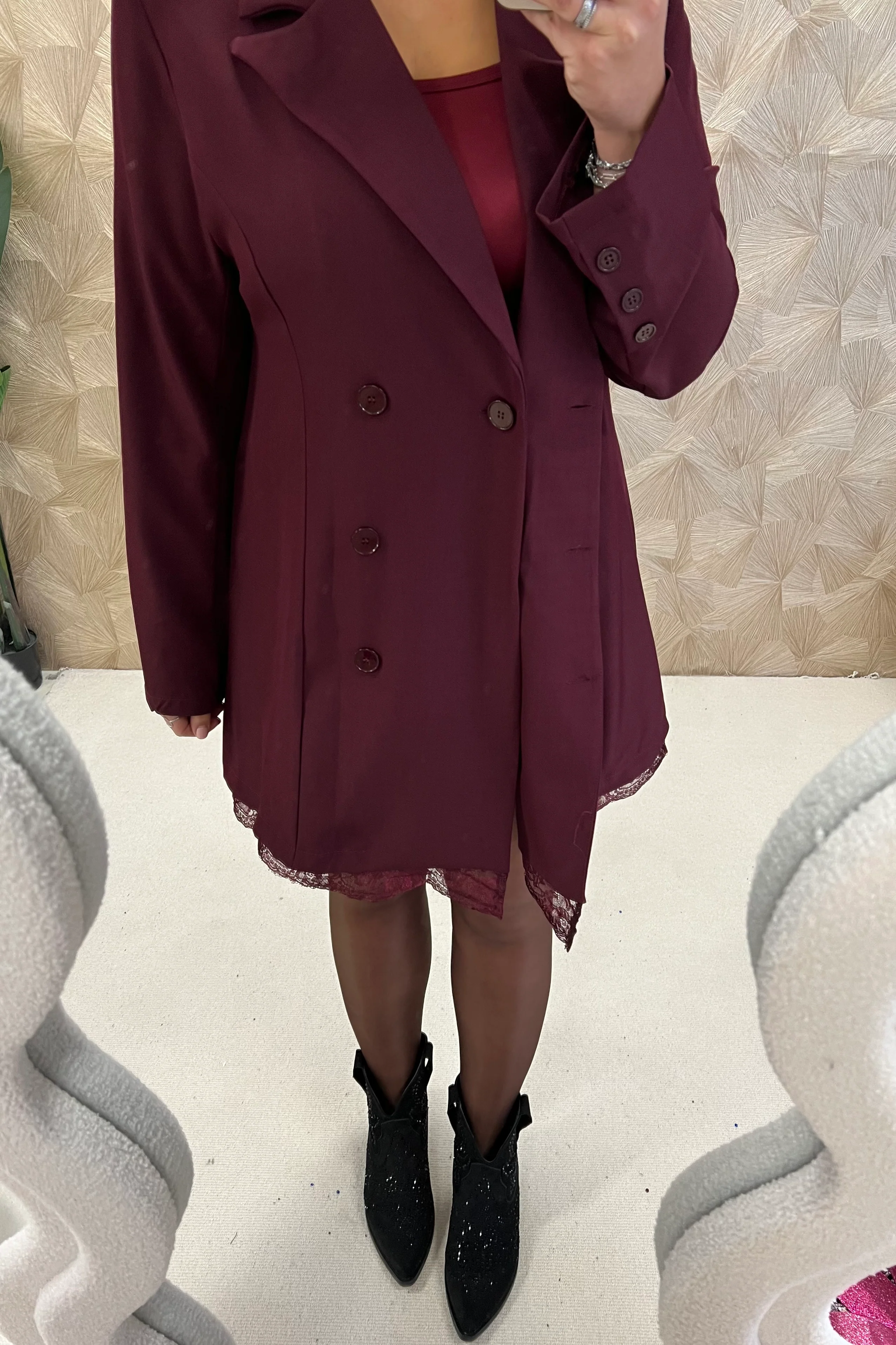 Button Lace Blazer Dress - Bordeaux - Image 6