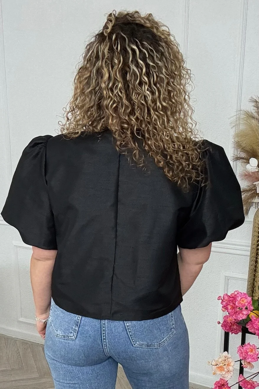 Classy Balloon Sleeve Blouse - Black - Image 2
