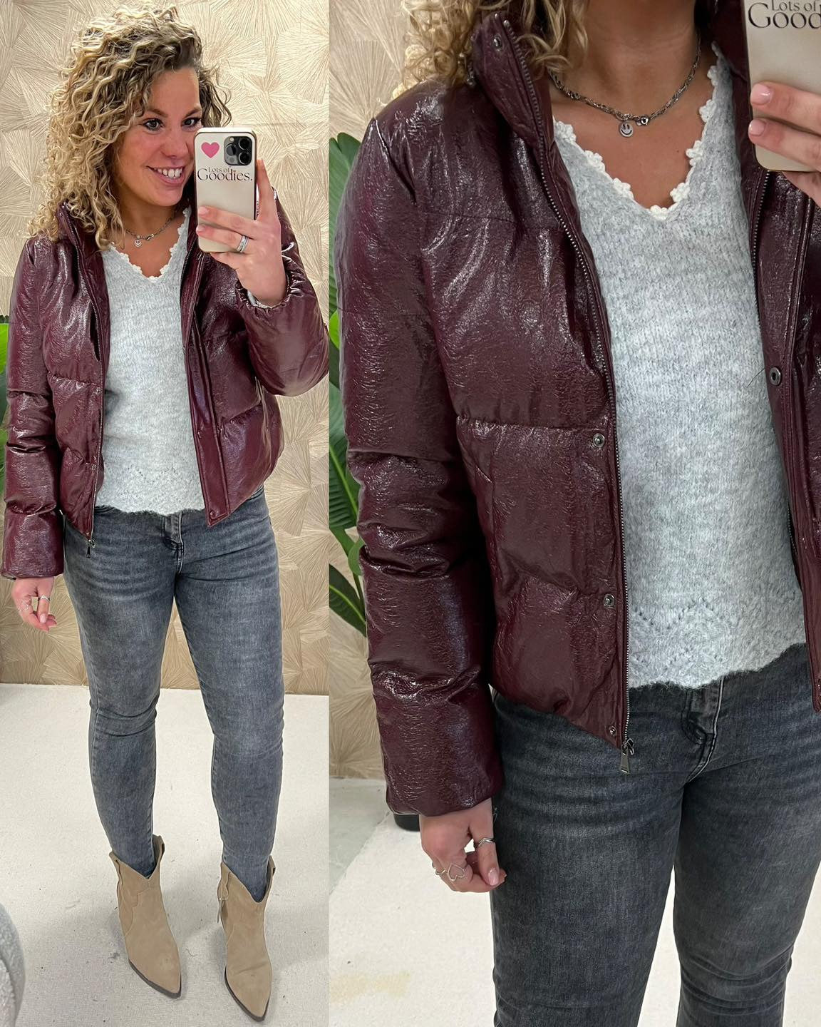 Coated Puffer Jacket - Burgundy