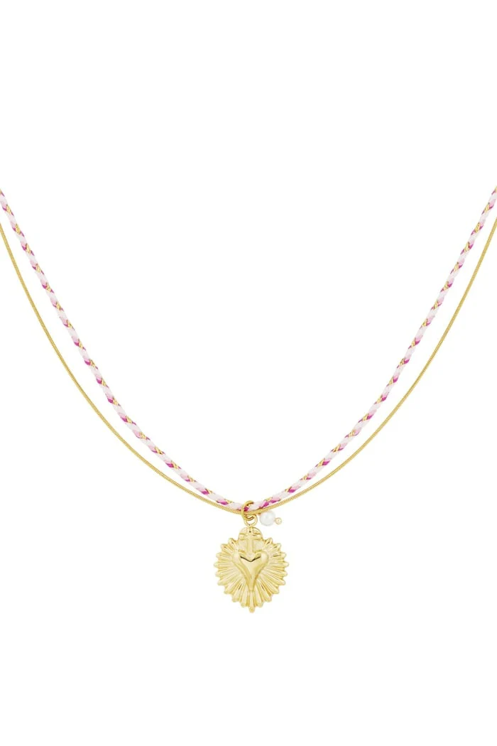 Colorful Heartbeat Necklace - Pink/Gold