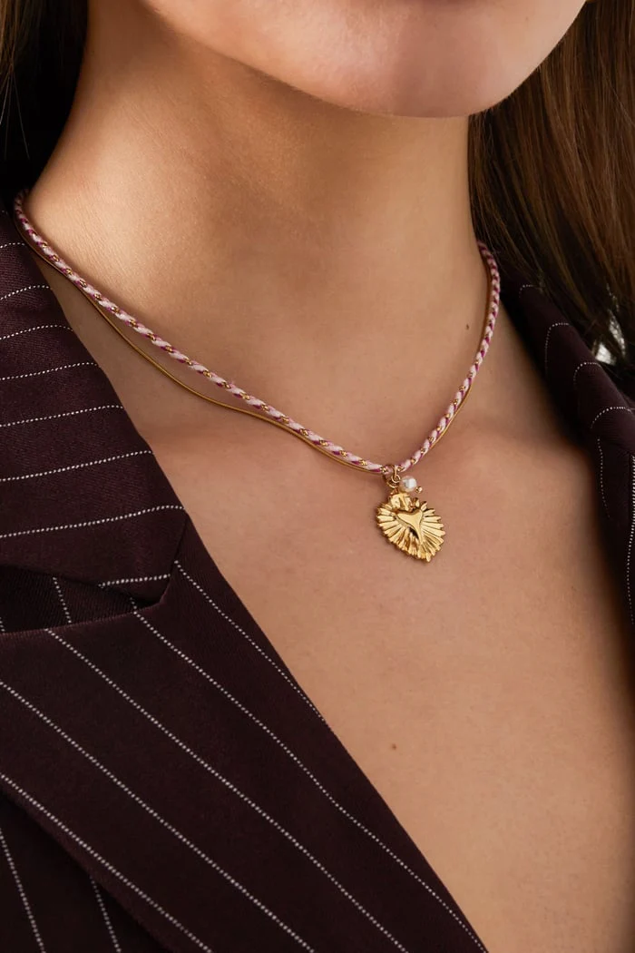 Colorful Heartbeat Necklace - Pink/Gold - Image 2