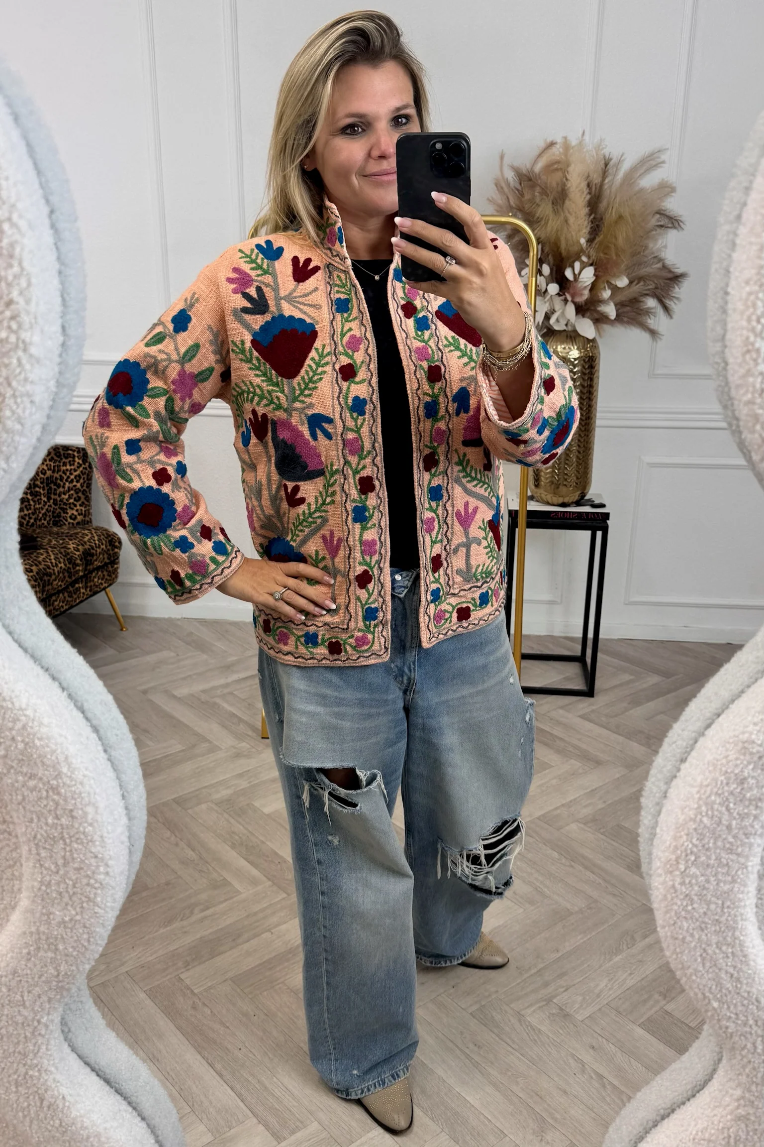 Cotton Lily Jacket - Light Pink/Dark Blue - Image 3