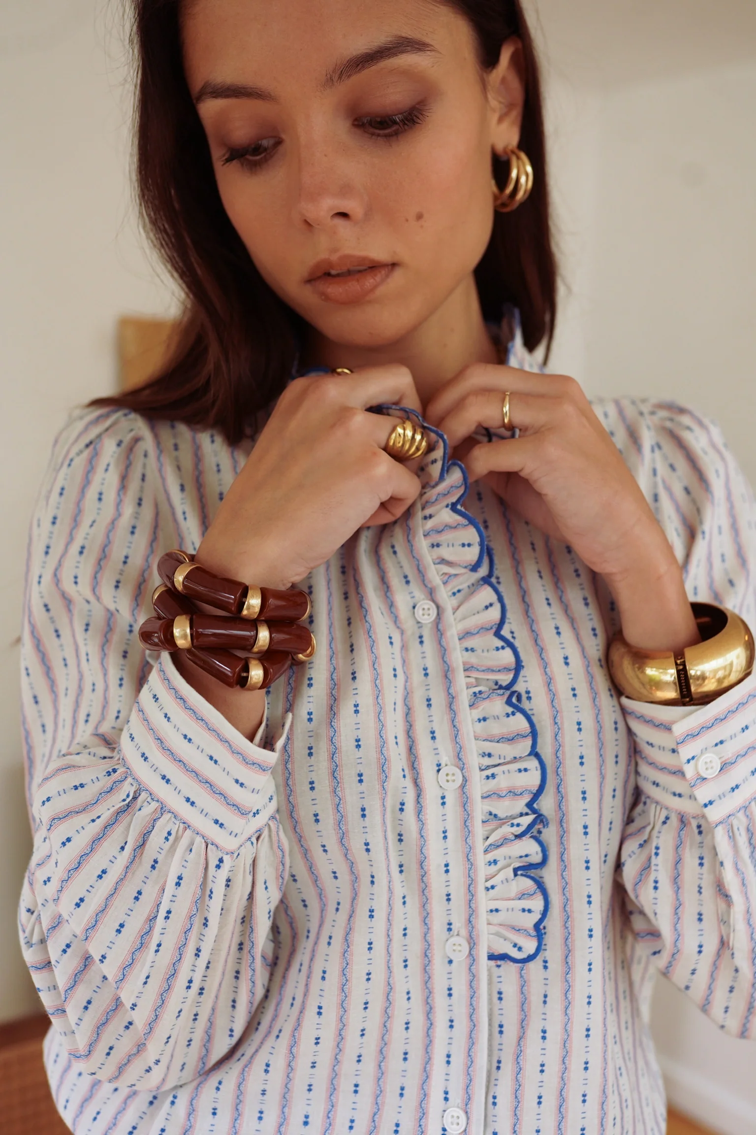 Cotton Striped Pattern Blouse - White - Image 2