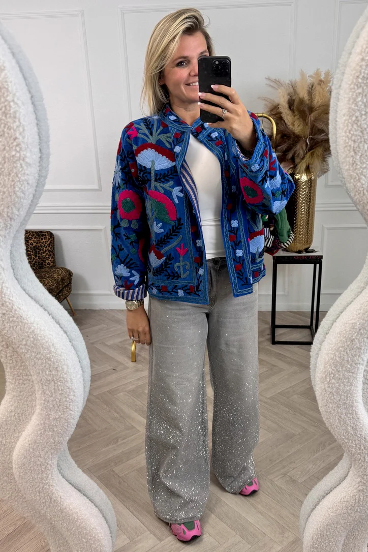 Cotton Velvet Sarkari Jacket - Blue