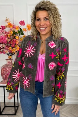 Cotton Velvet Star Leopard Jacket - Grey - Image 6