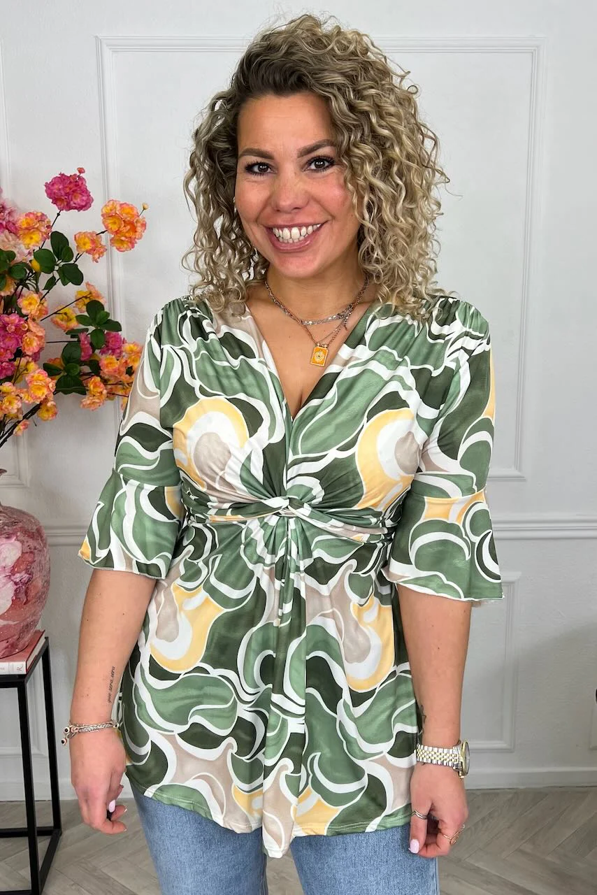 Curvy Knotted Tenerife Top - Green/Yellow