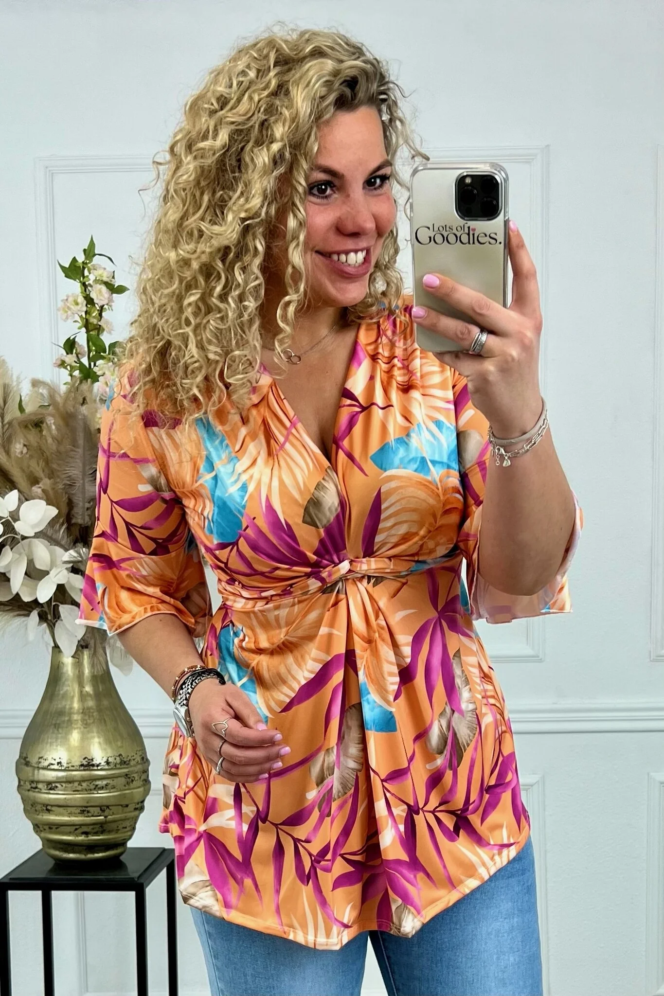 Curvy Knotted Top Palm Leaves - Orange/Pink