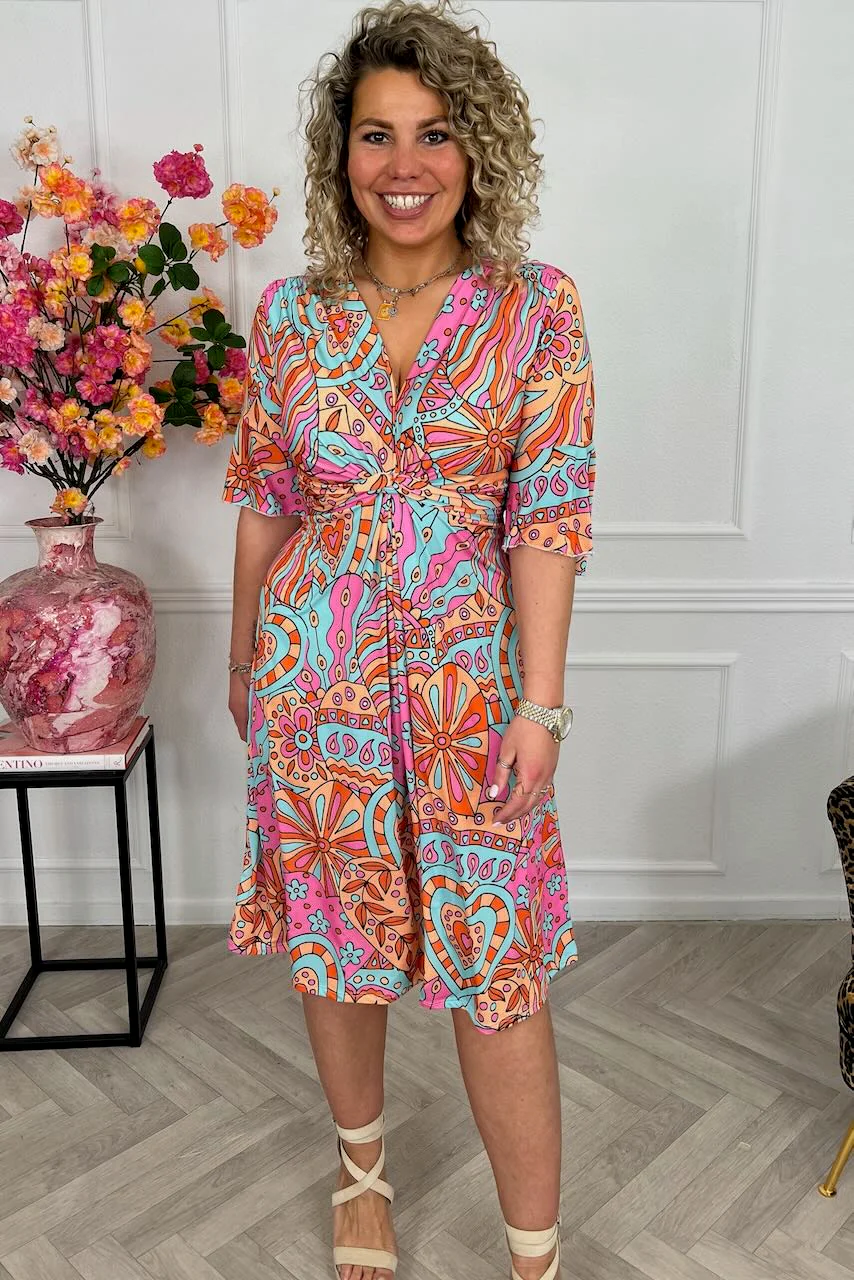 Curvy Short Knotted Hearts Dress - Magenta/Pink - Image 5