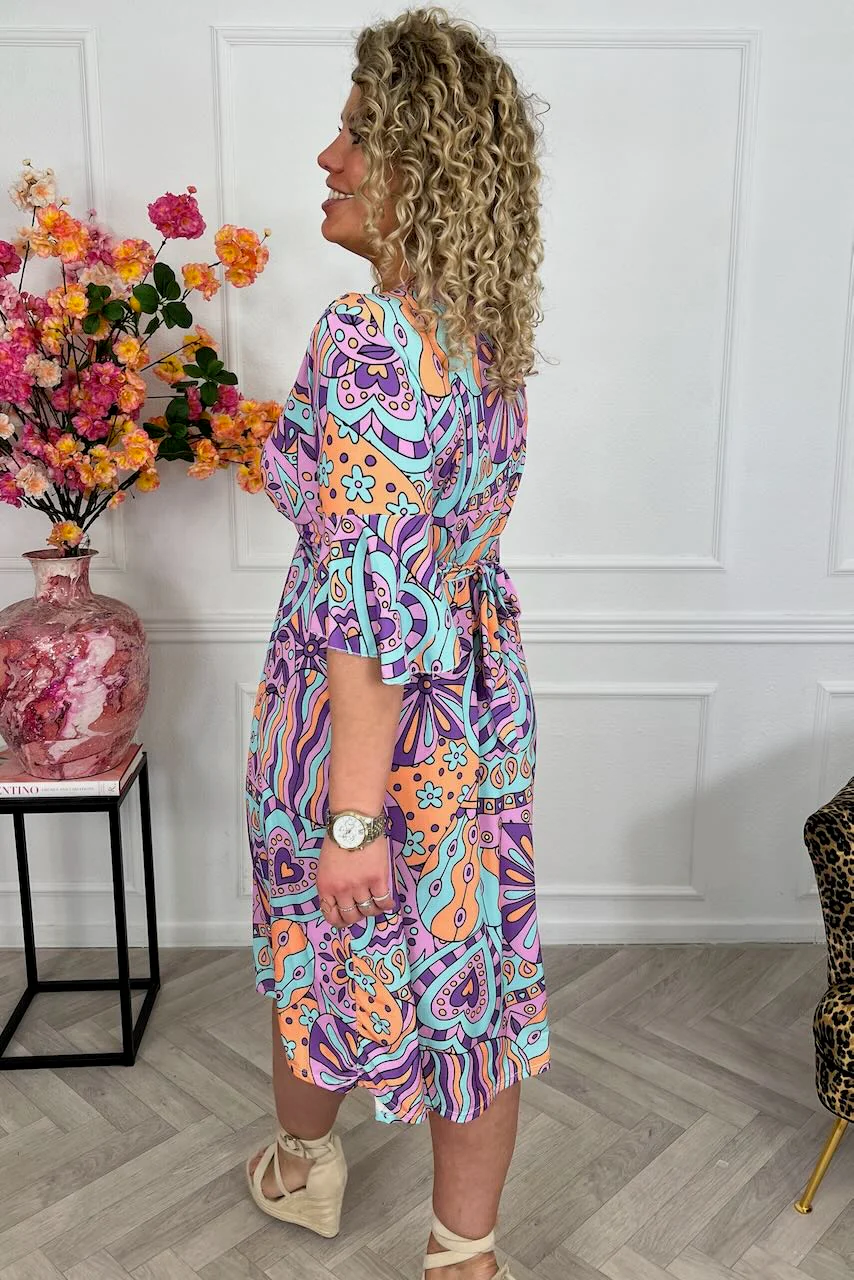 Curvy Short Knotted Dress - Purple/Turquoise - Image 6