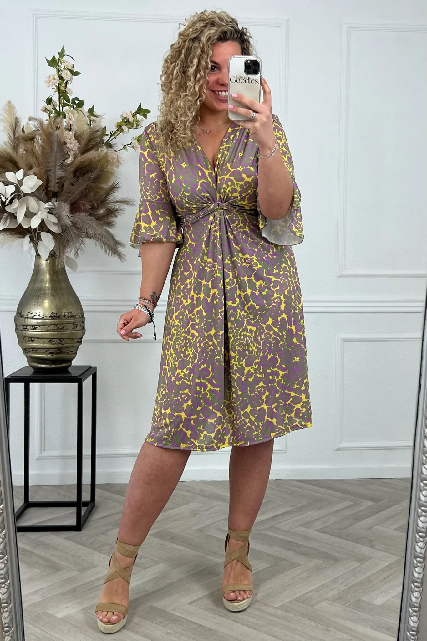 Curvy Short Knotted Leopard Dress - Purple/Oker