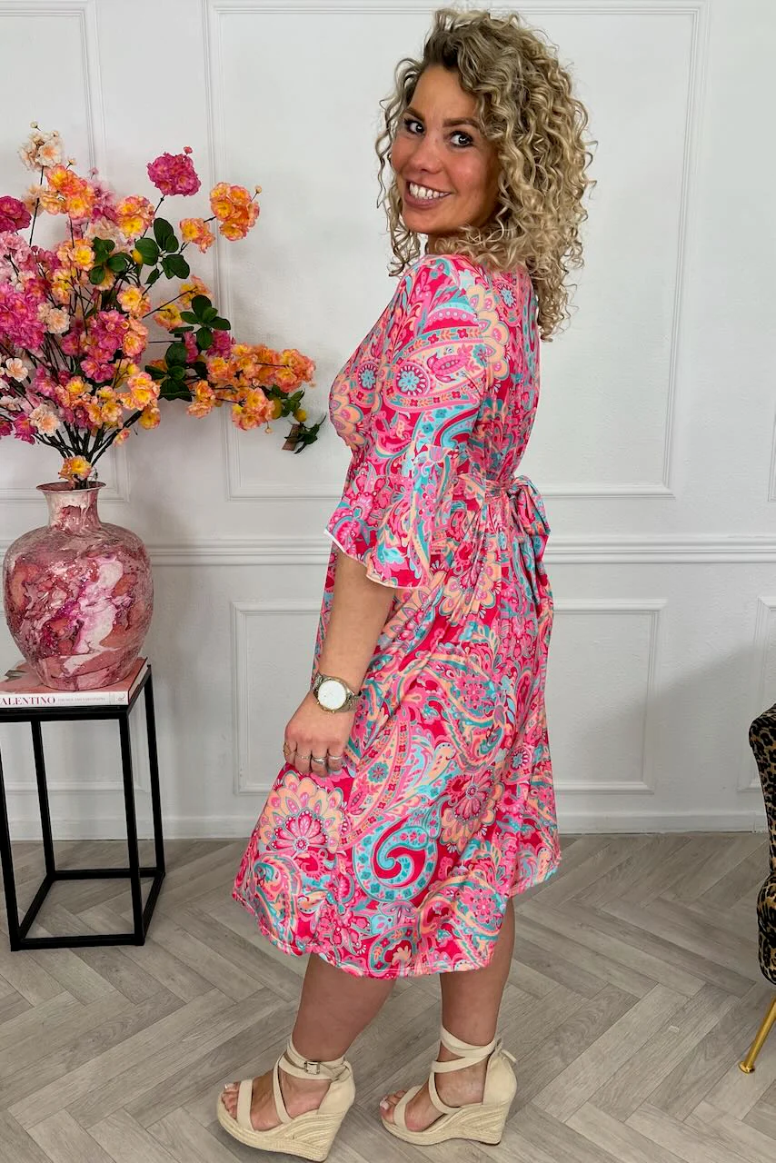 Curvy Short Knotted Paisley Dress - Red - Image 4