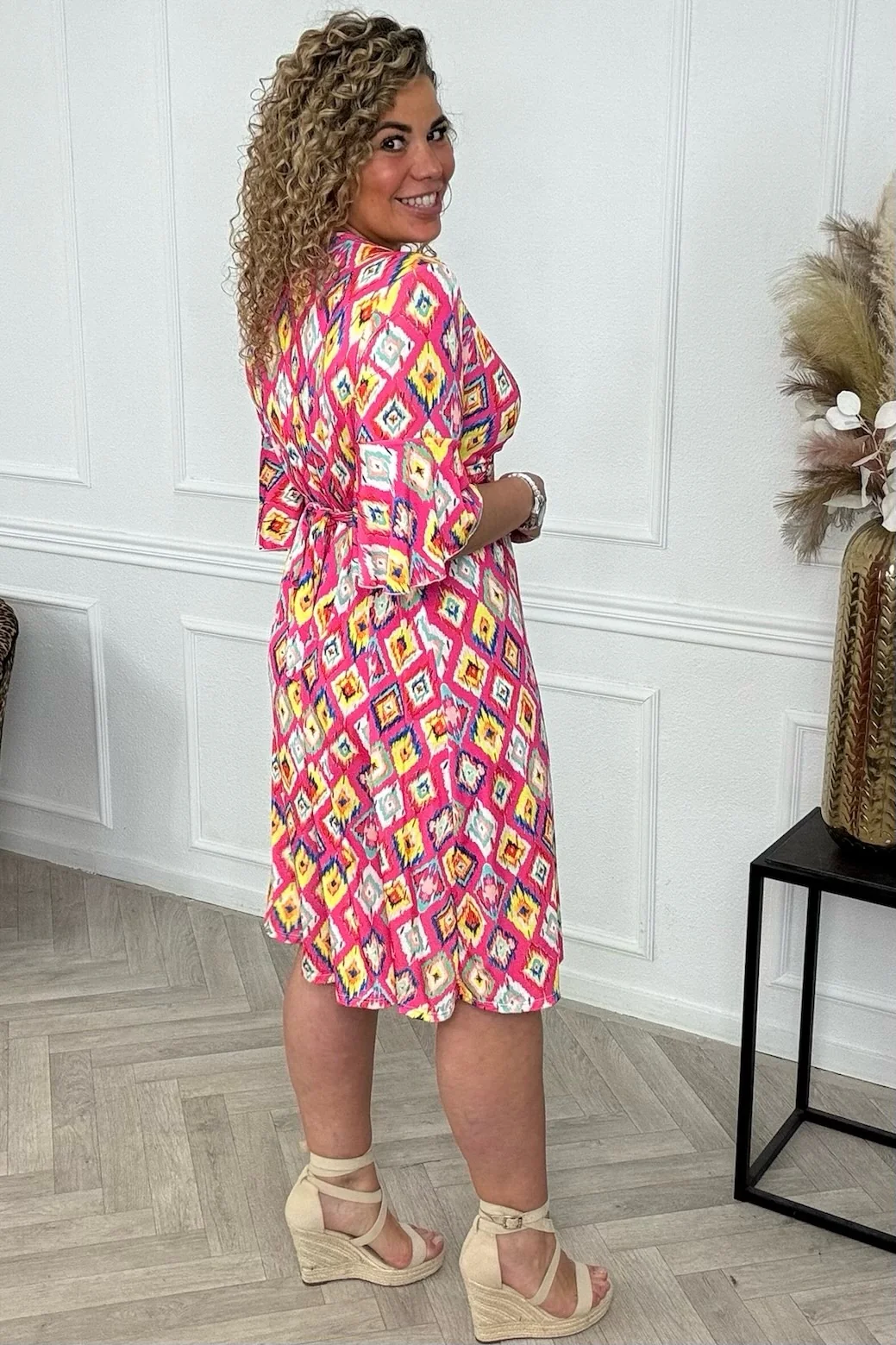 Curvy Short Knotted Small Aztec Dress - Pink - Image 2