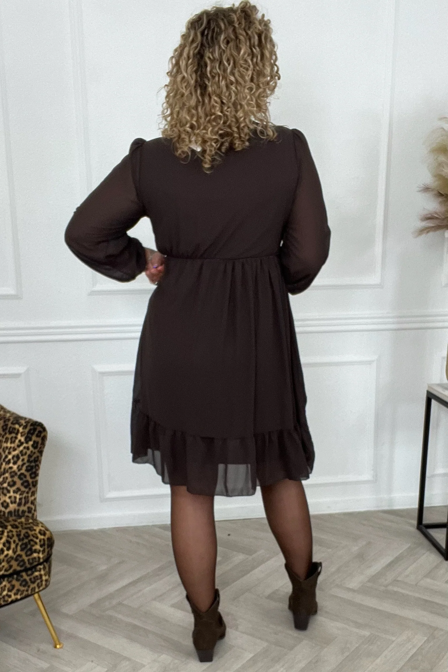 Julia Ruffle Dress - Brown - Image 2