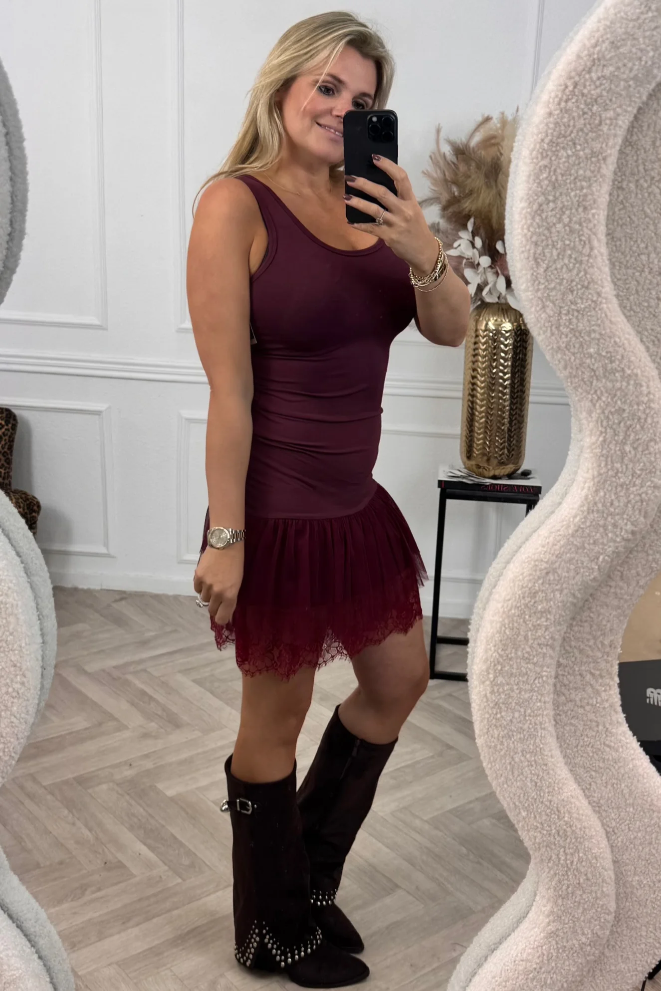 Lace Slip Dress - Bordeaux