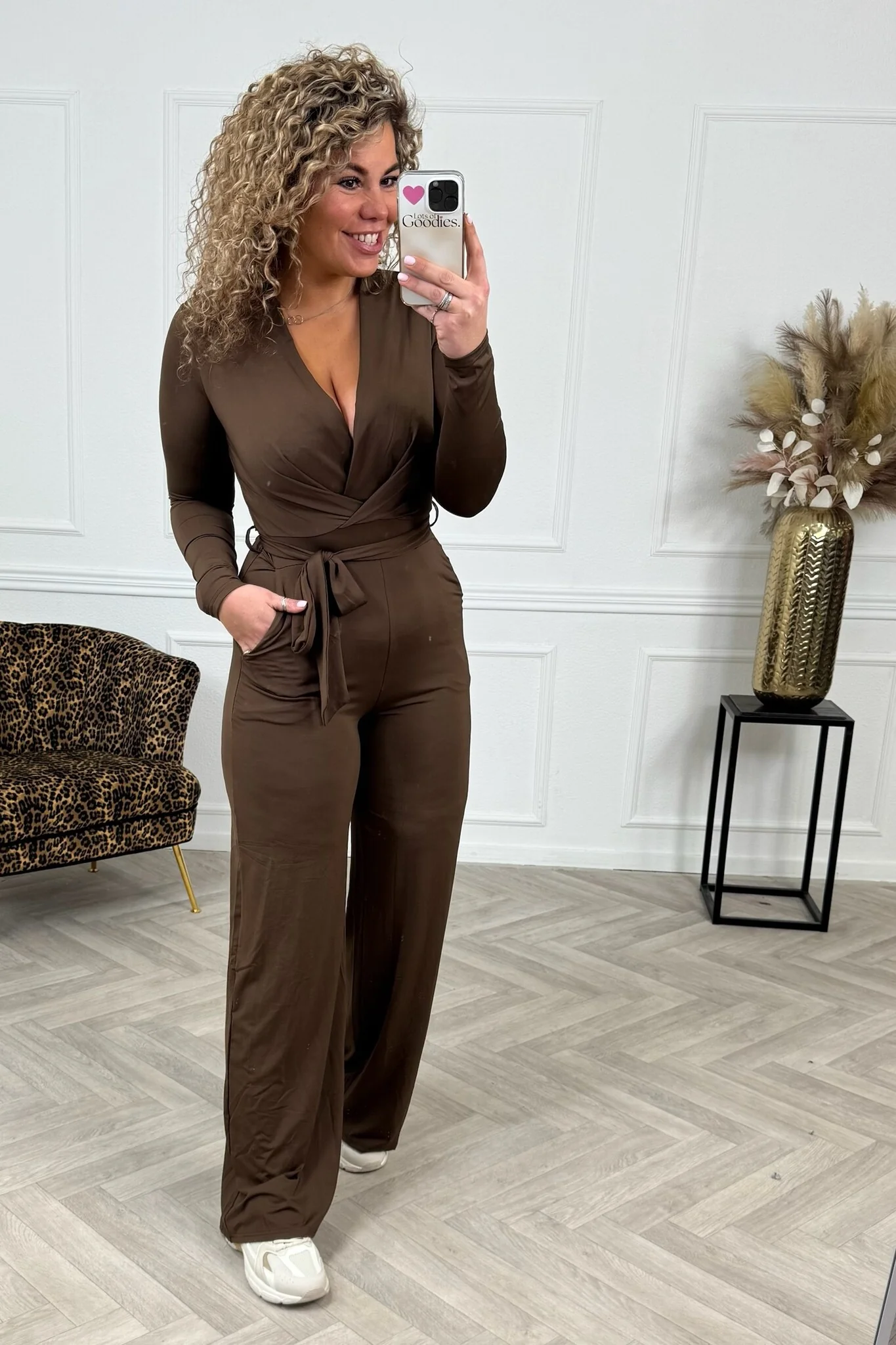 Long Sleeve  Jumpsuit - Coffee - Image 3