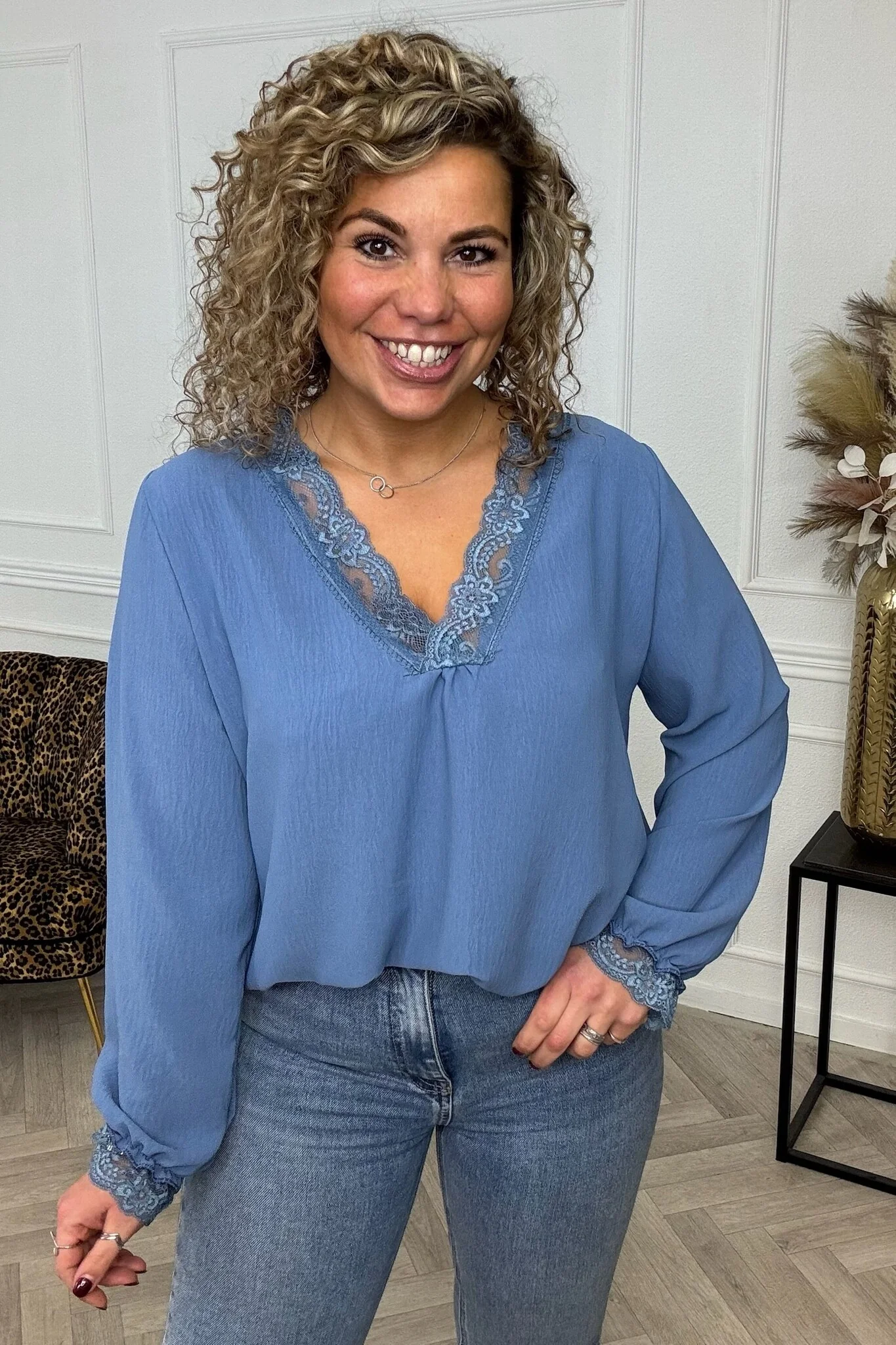 Long Sleeve Lace Top - Denim