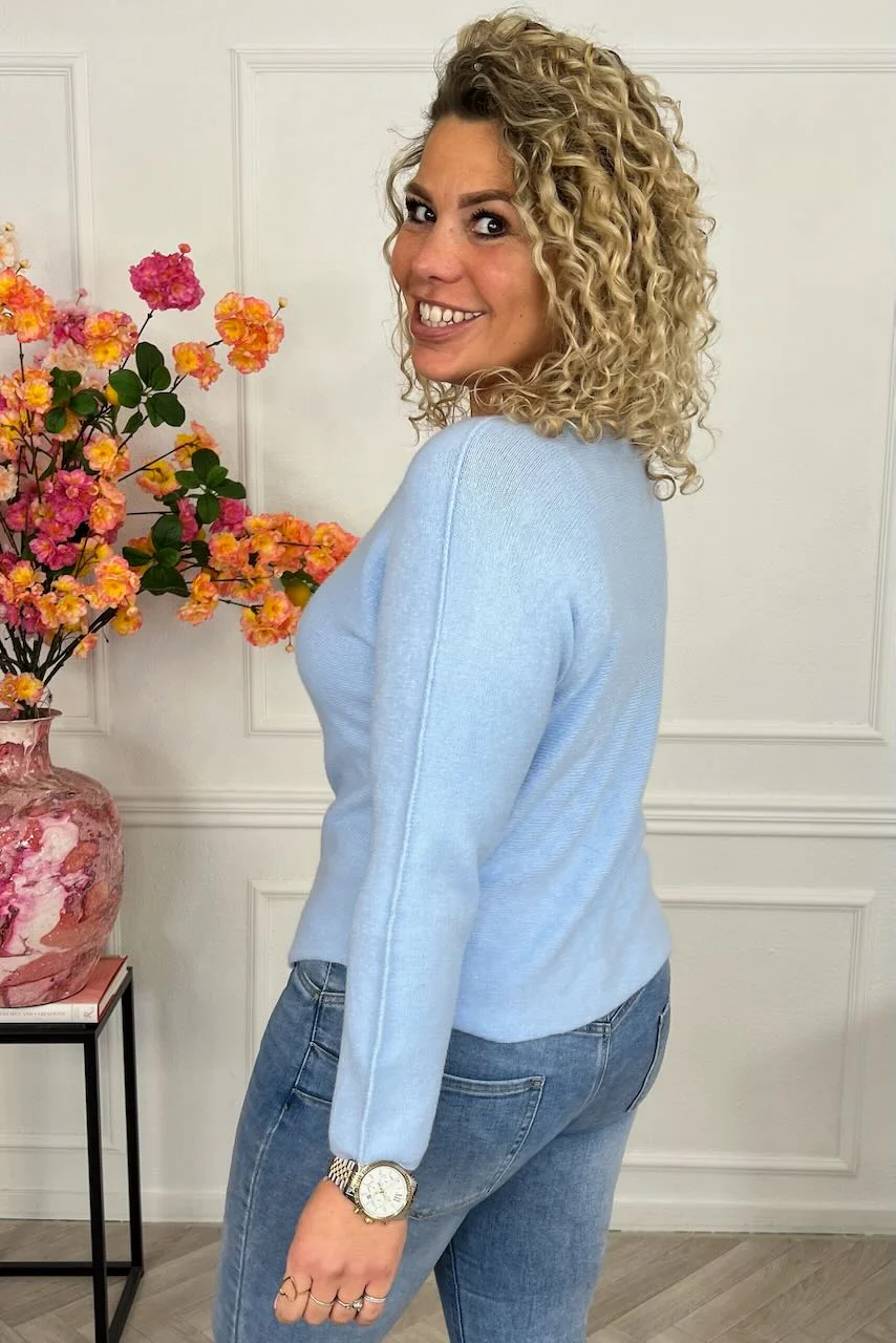 Long Sleeve Macy V Sweater - Light Blue - Image 2