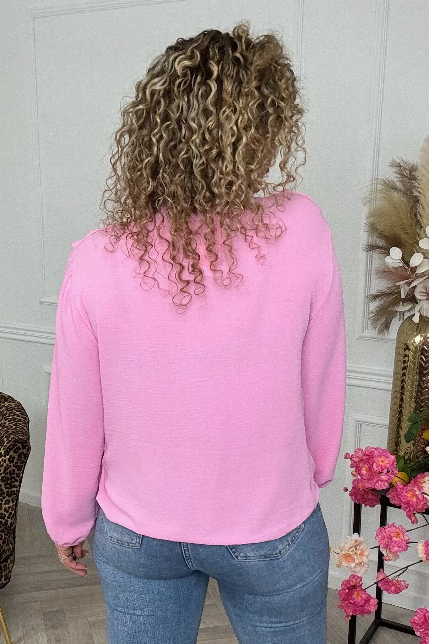 Long Sleeve Waterfall Top - Sugar Pink - Image 2