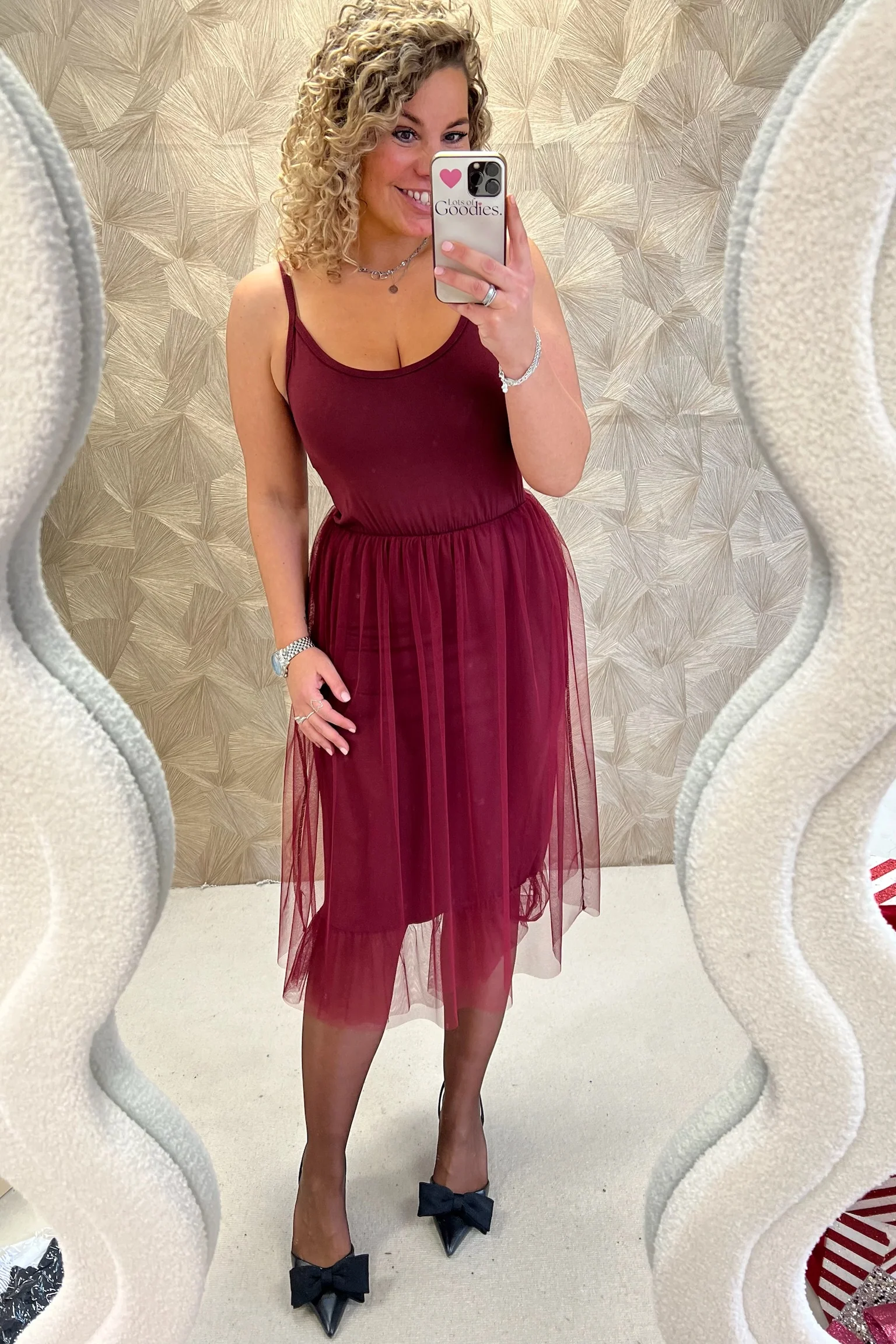 Long Slip Lace Dress - Bordeaux