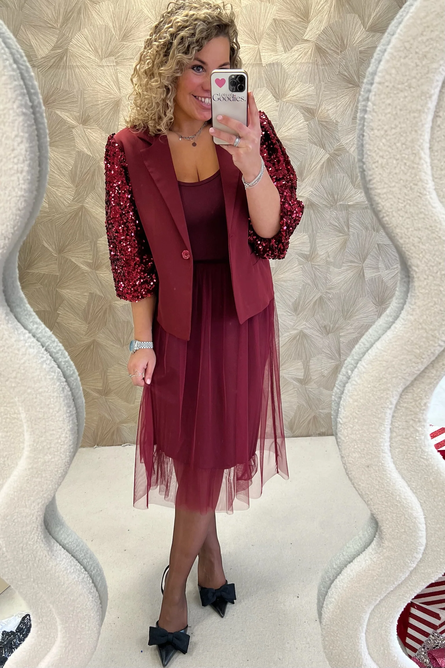 Long Slip Lace Dress - Bordeaux - Image 2
