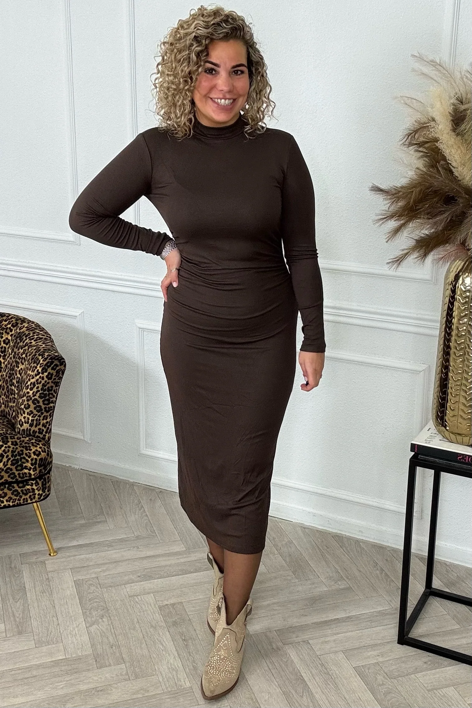 Longsleeve Turtleneck maxi Dress - Brown