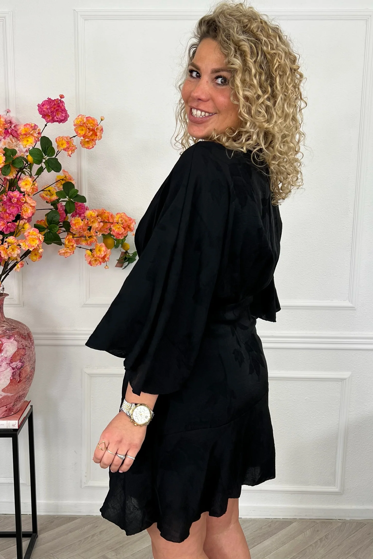 Malaga Short Ruffle Dress - Black - Image 6