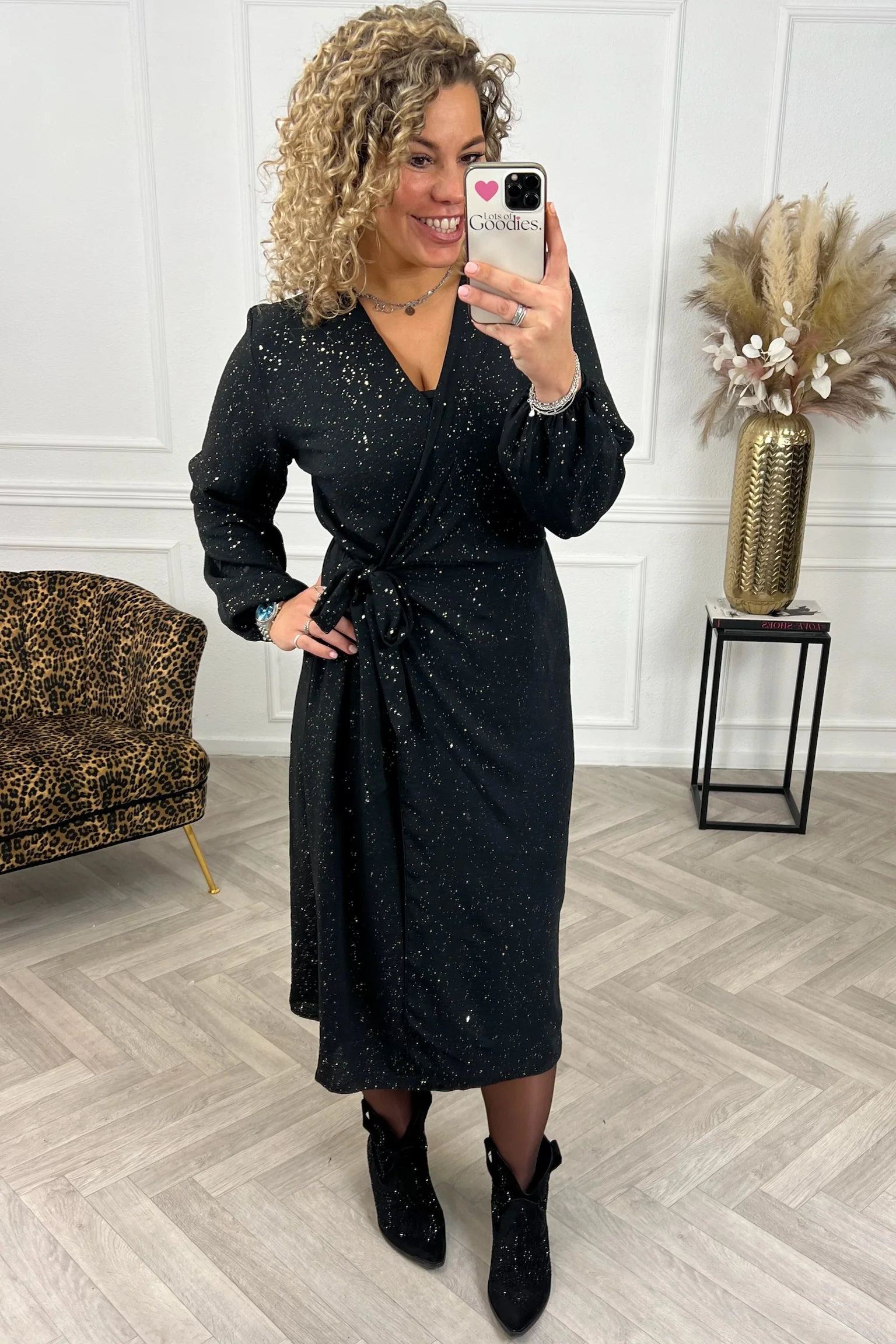 Maxi Sparkle Wrap Dress - Black - Image 4