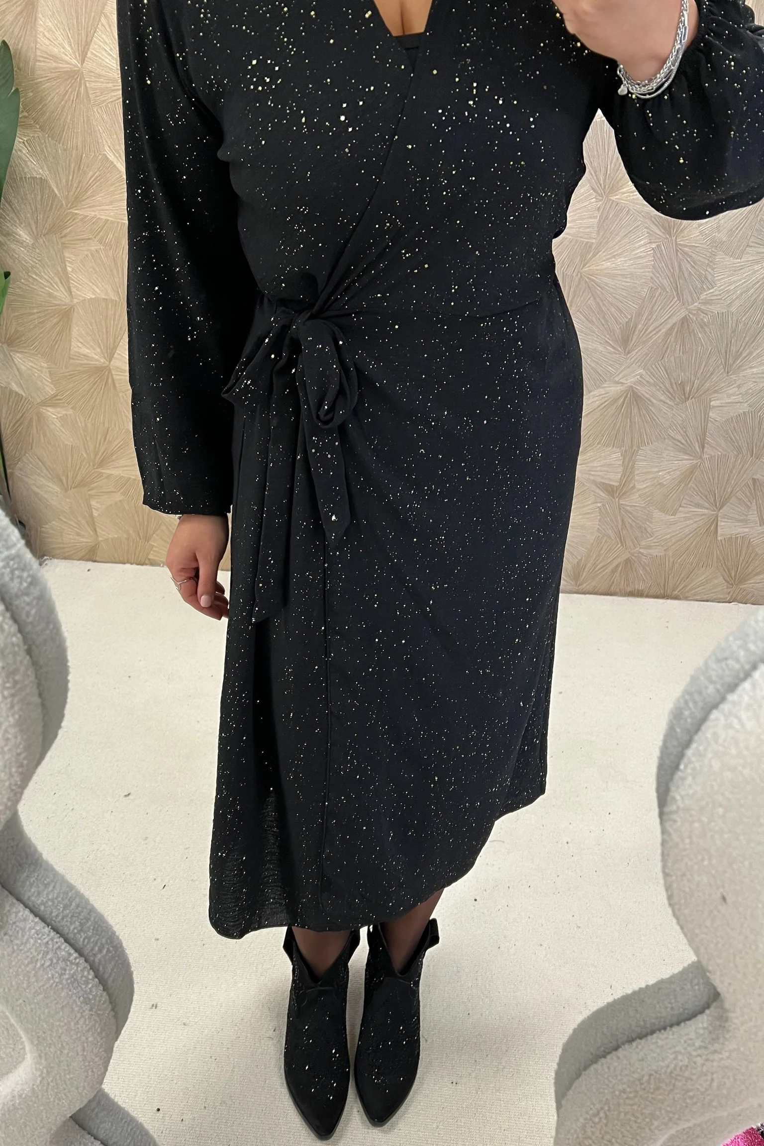 Maxi Sparkle Wrap Dress - Black - Image 5