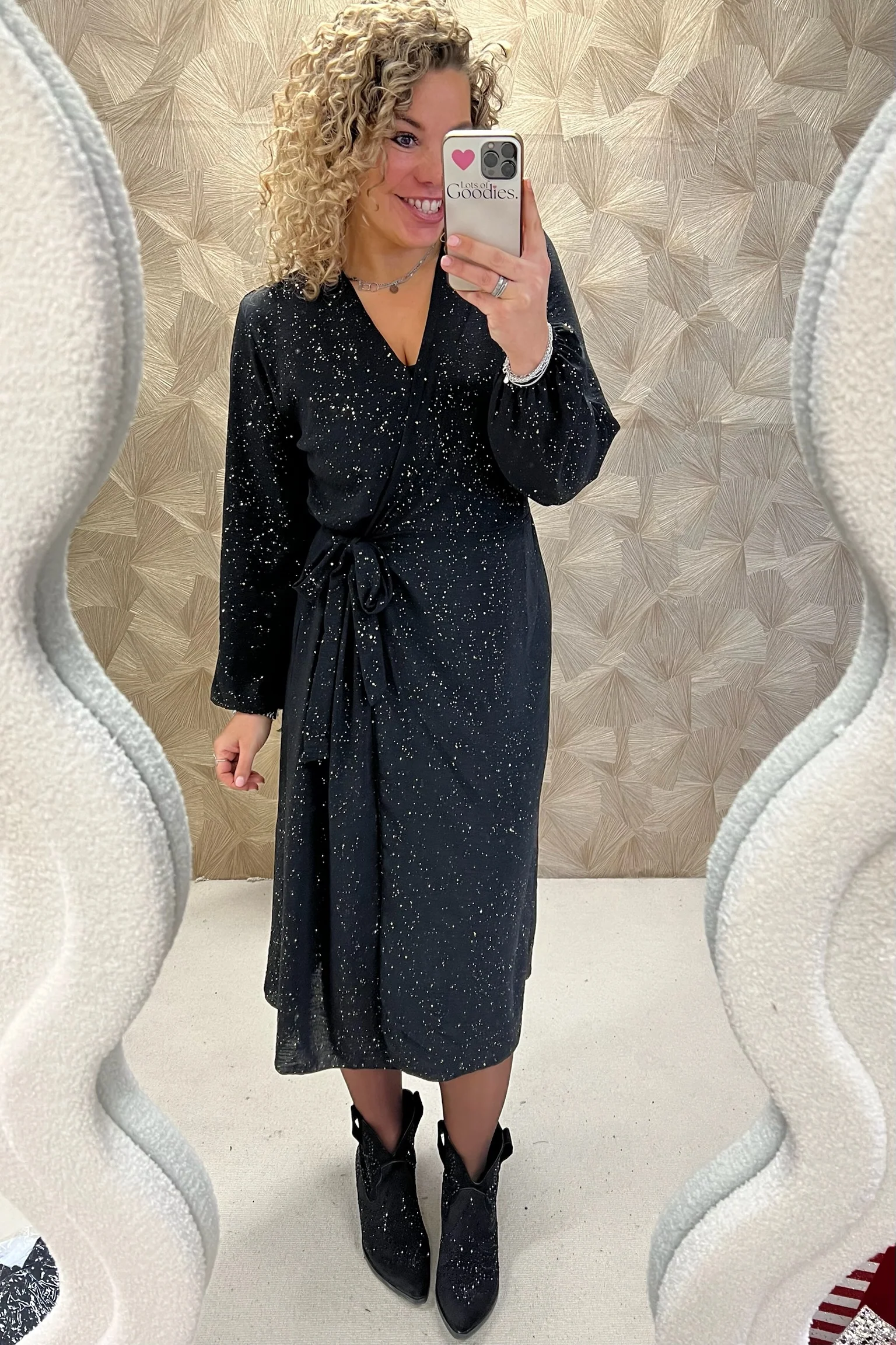 Maxi Sparkle Wrap Dress - Black - Image 6