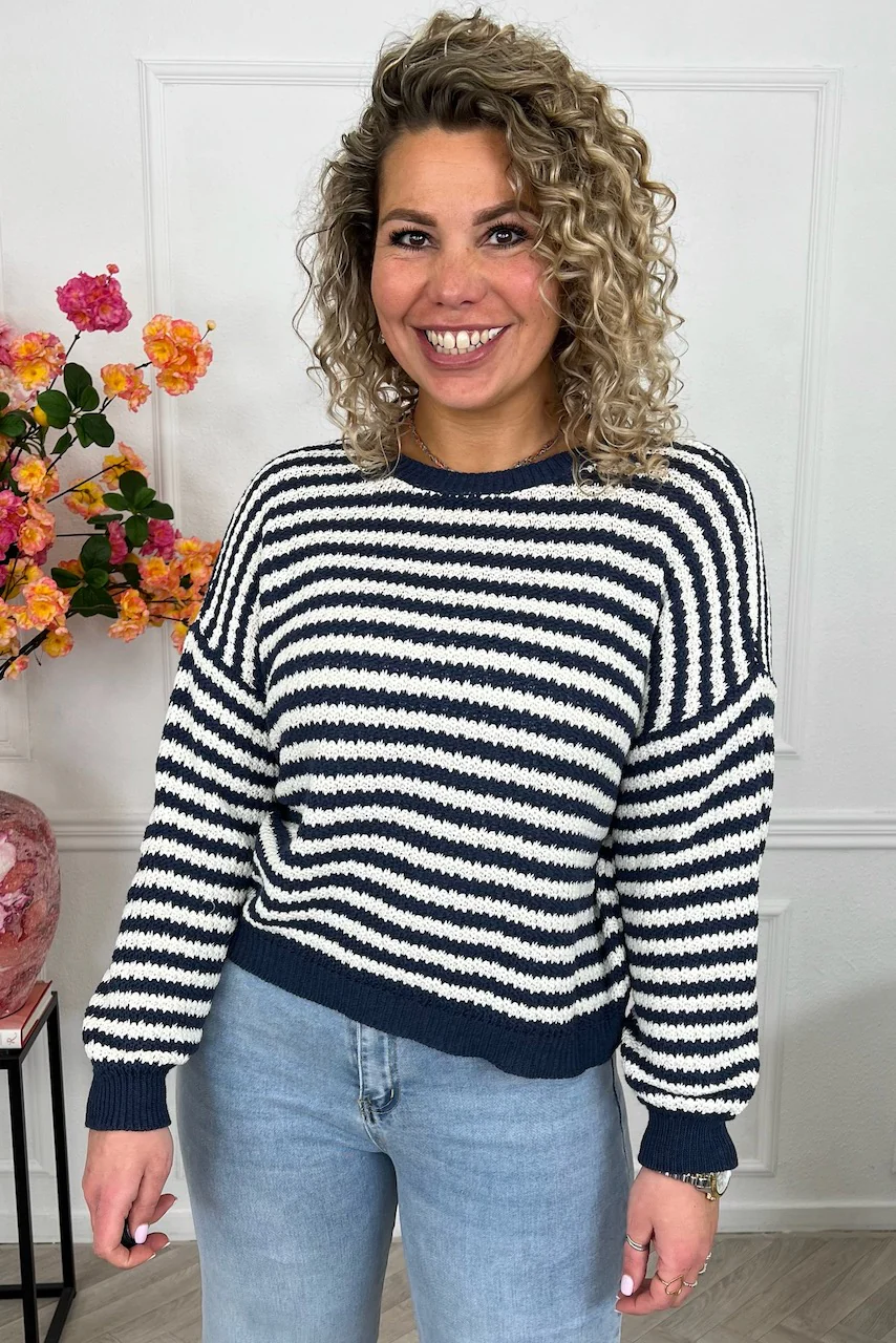 Mila Cotton Striped Sweater - Black/White