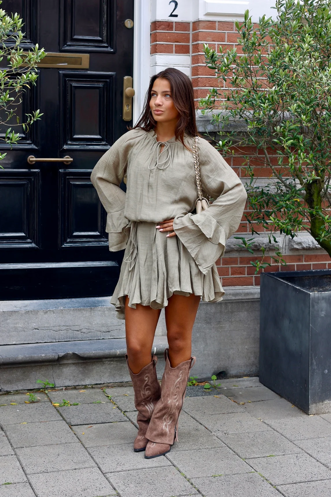 Milos Ruffle Dress - Khaki