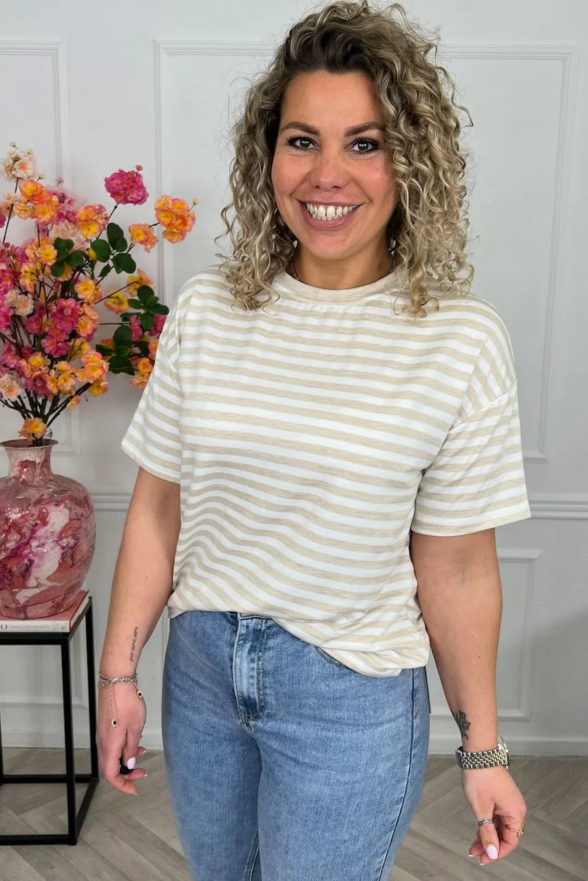 Musthave Short Sleeve Striped Shirt - Beige/White