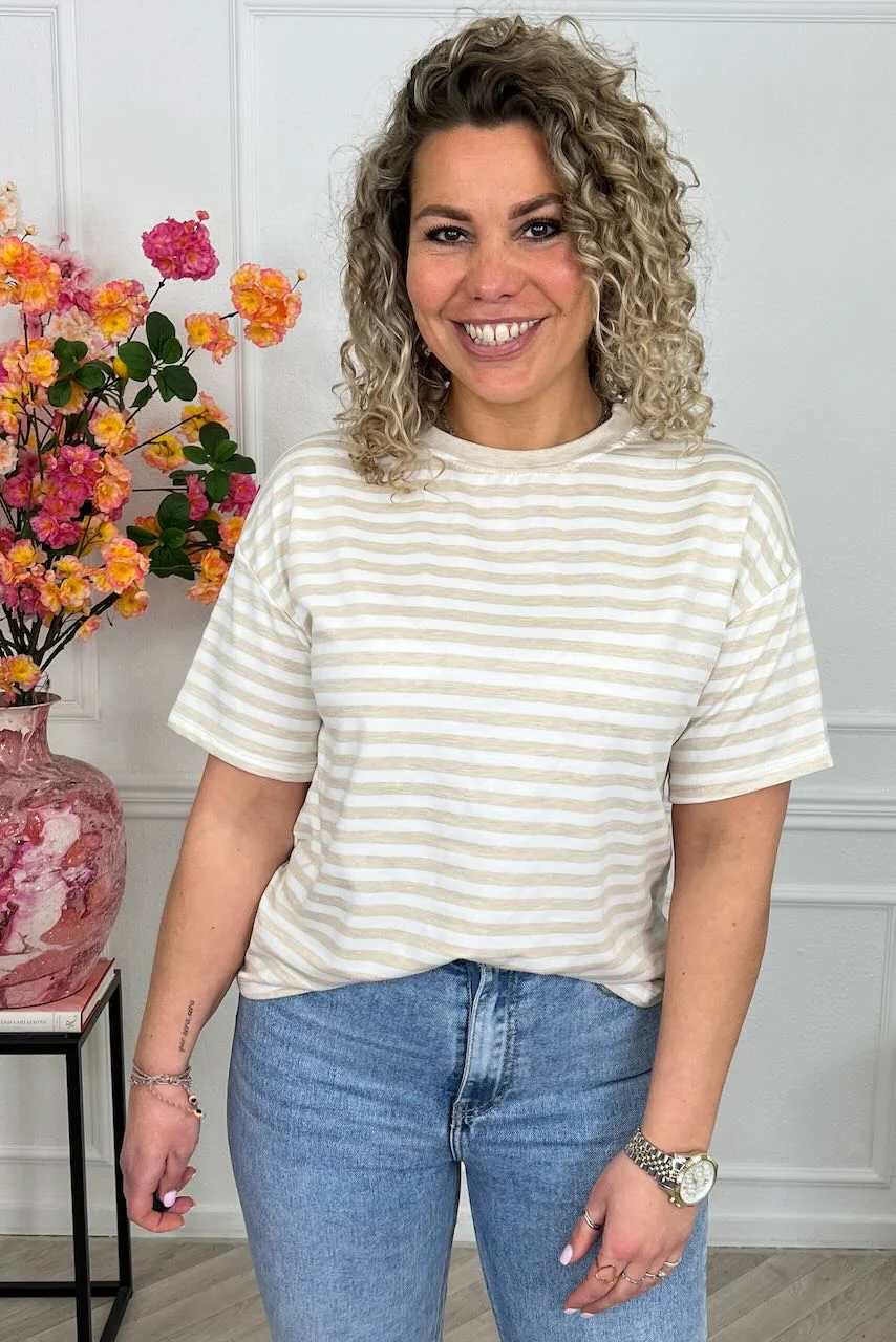 Musthave Short Sleeve Striped Shirt - Beige/White - Image 2