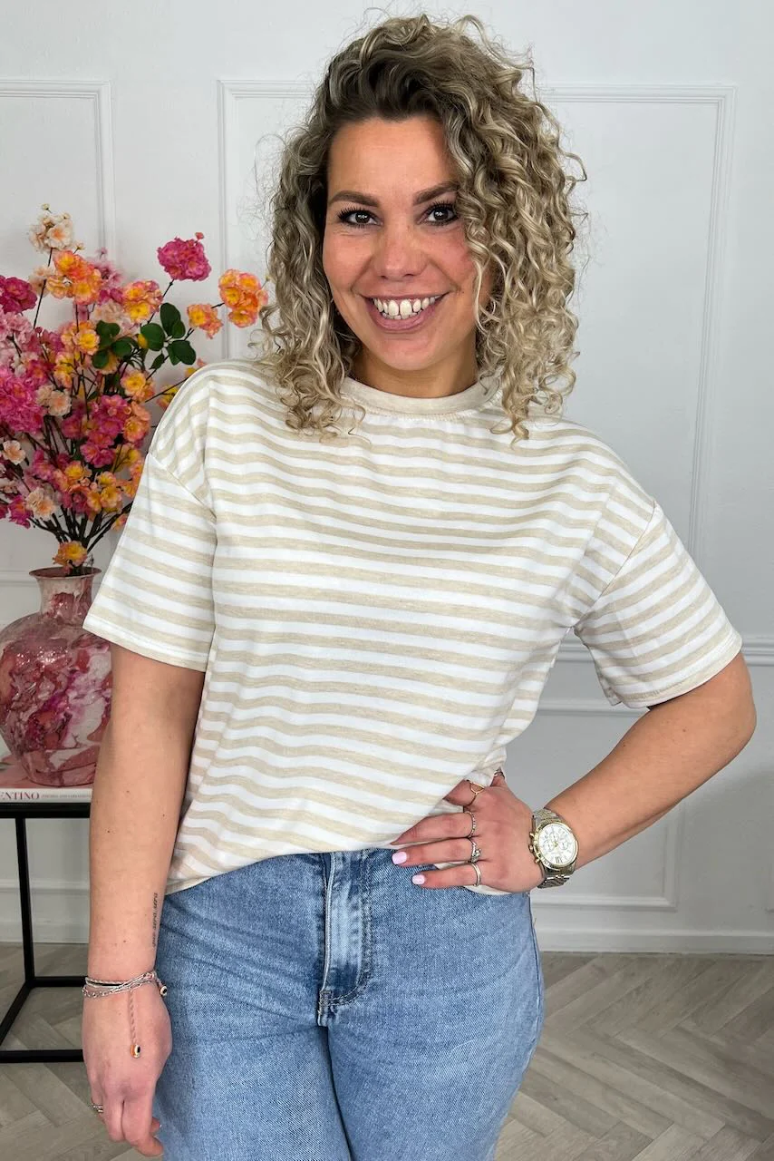 Musthave Short Sleeve Striped Shirt - Beige/White - Image 4