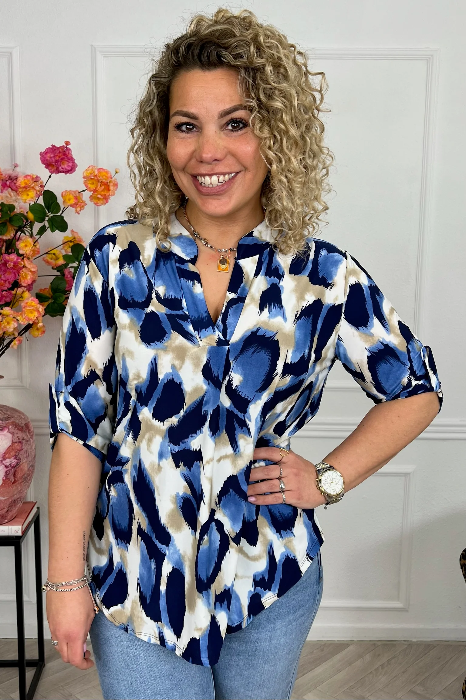 Perfect Basic Animal Blouse - Blue - Image 4