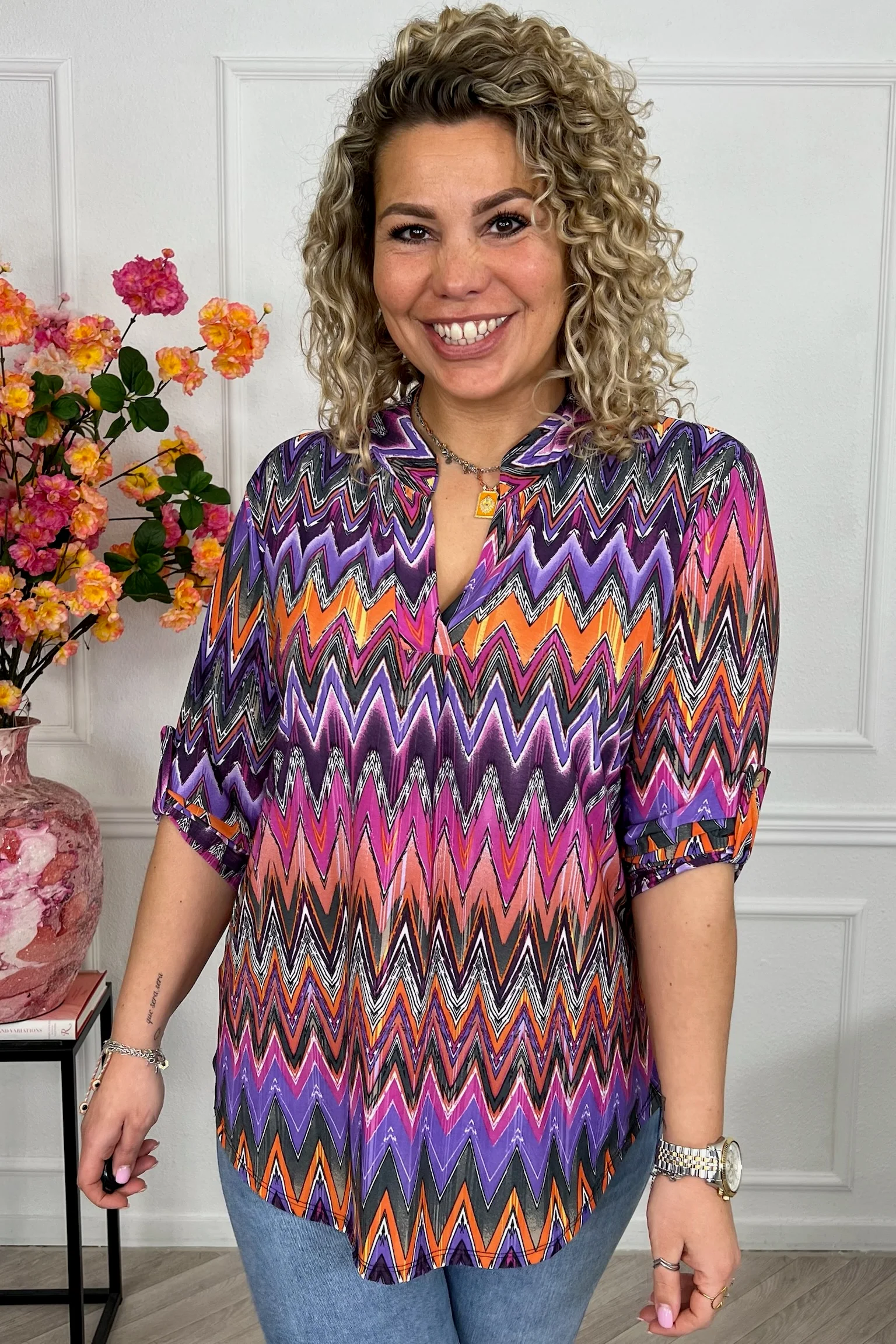 Perfect Basic Zigzag Blouse - Purple