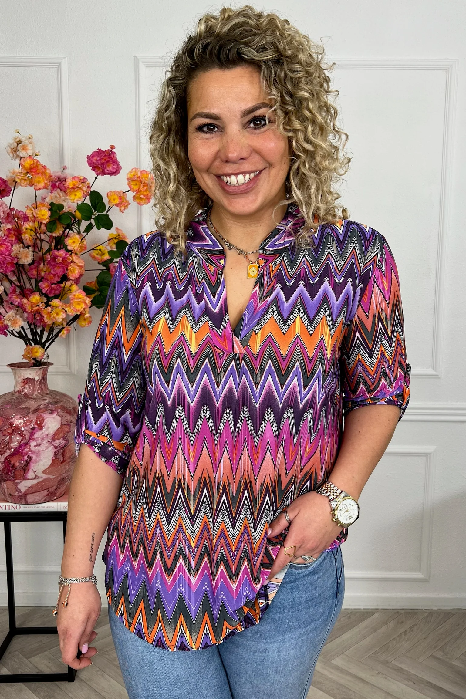 Perfect Basic Zigzag Blouse - Purple - Image 2