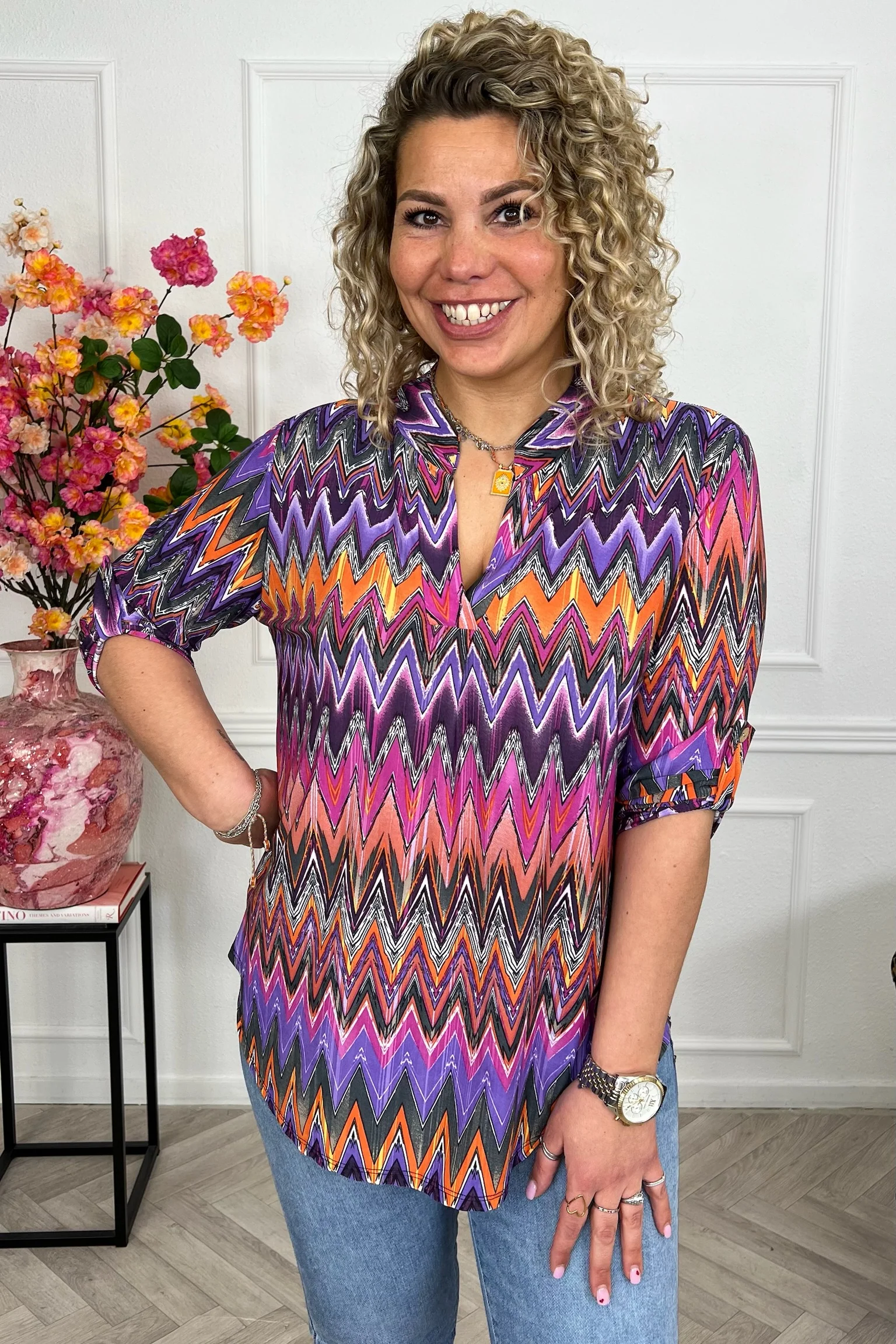 Perfect Basic Zigzag Blouse - Purple - Image 3