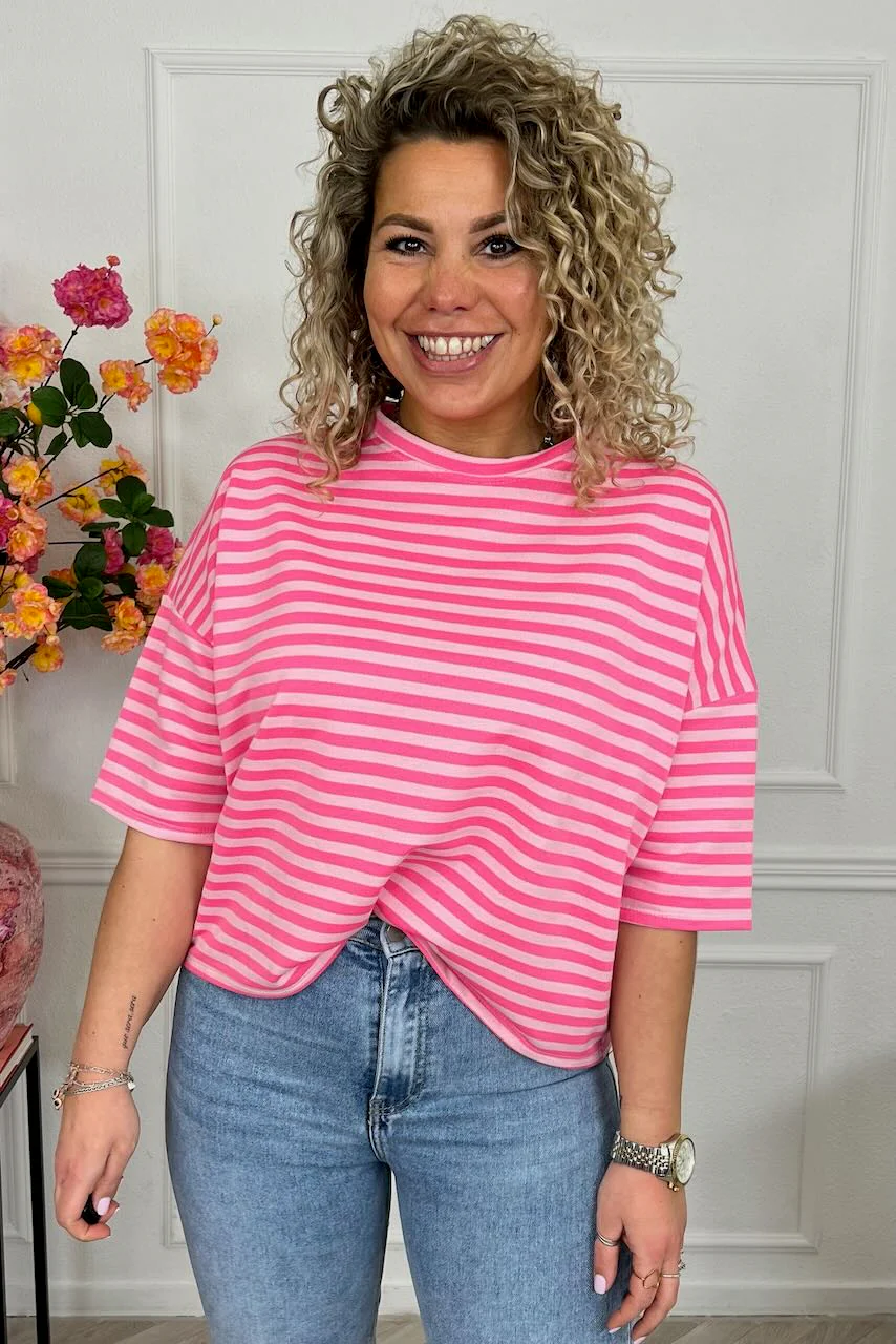 Perfect Short Sleeve Striped Sweater - Light Pink/Pink