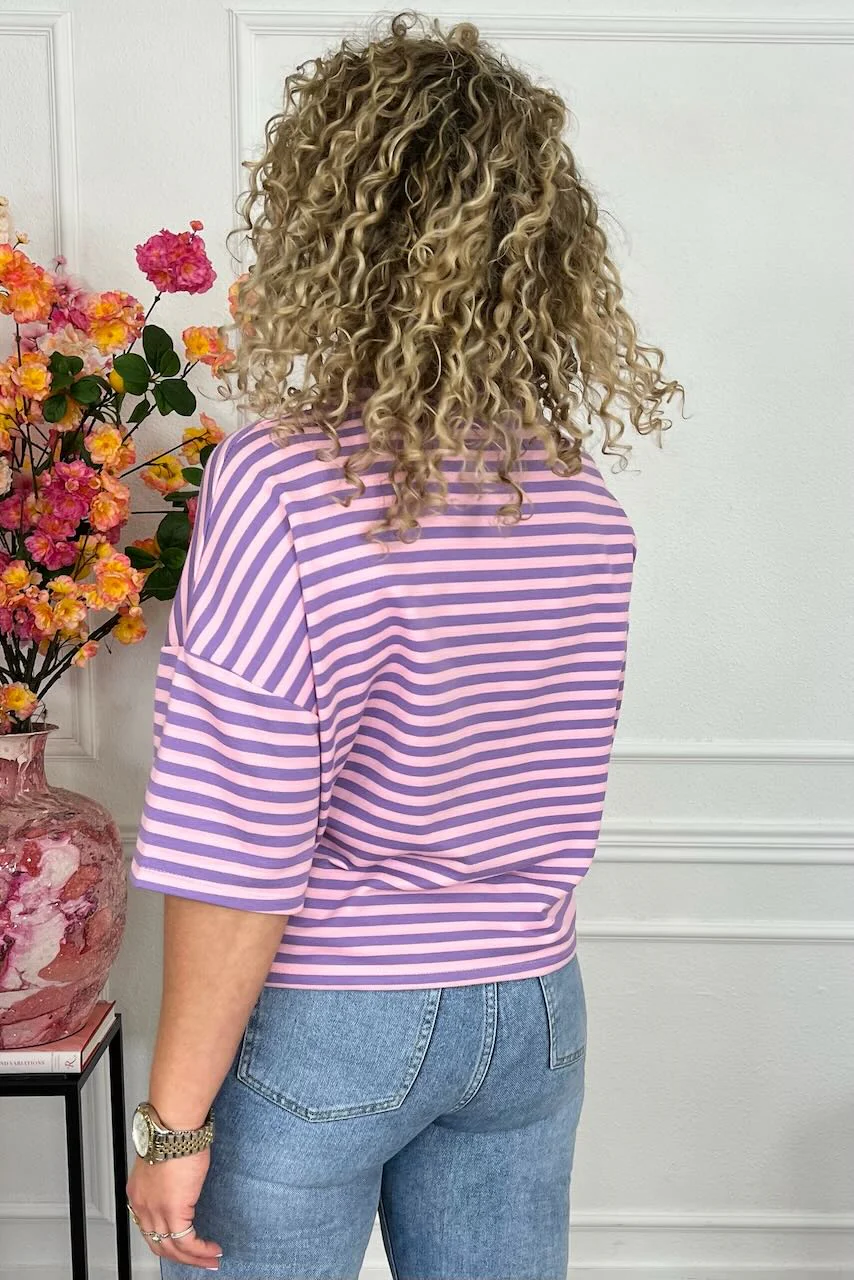 Perfect Short Sleeve Striped Sweater - Pink/Lila - Image 4