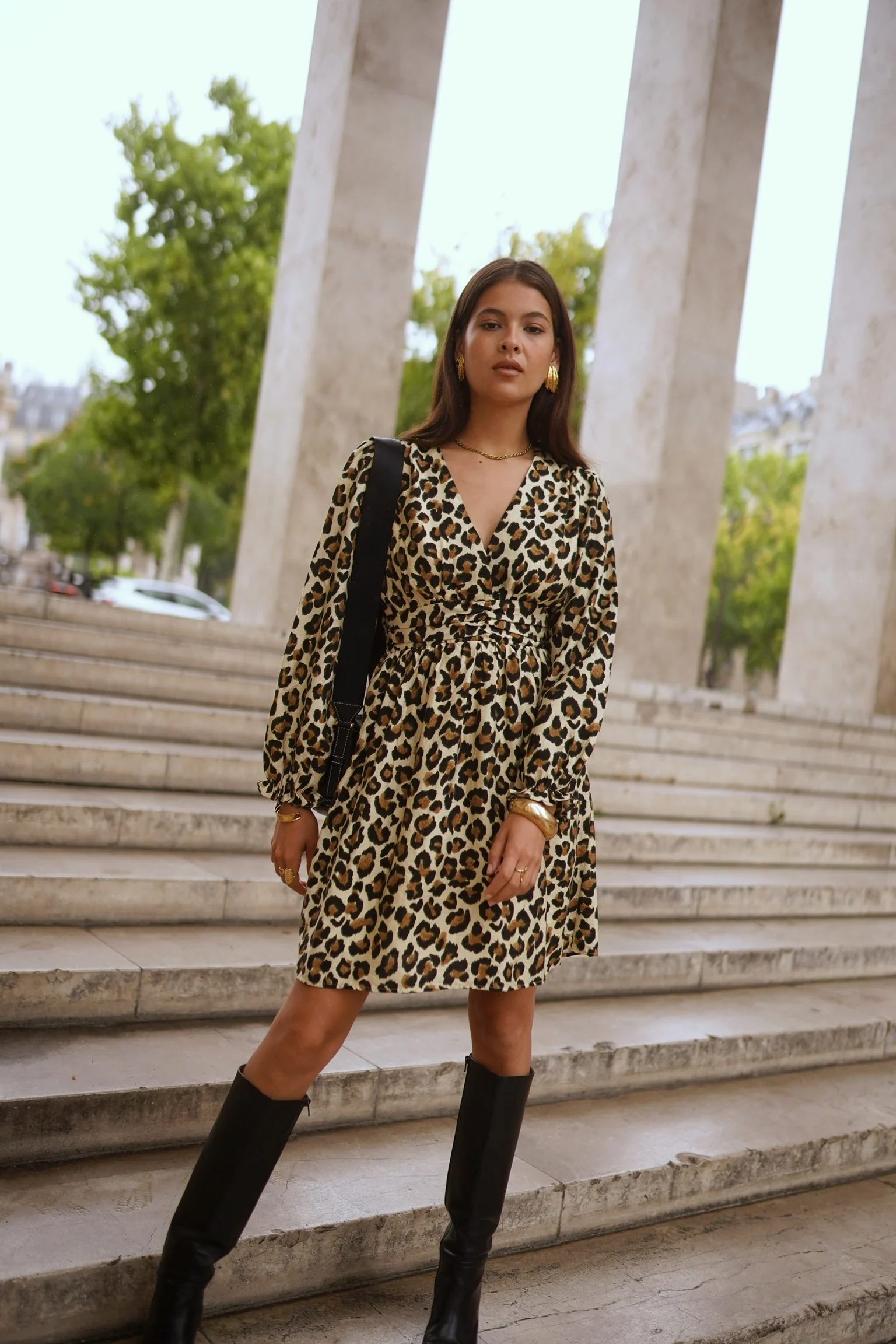 Raffaella Leopard Dress - Black/Brown