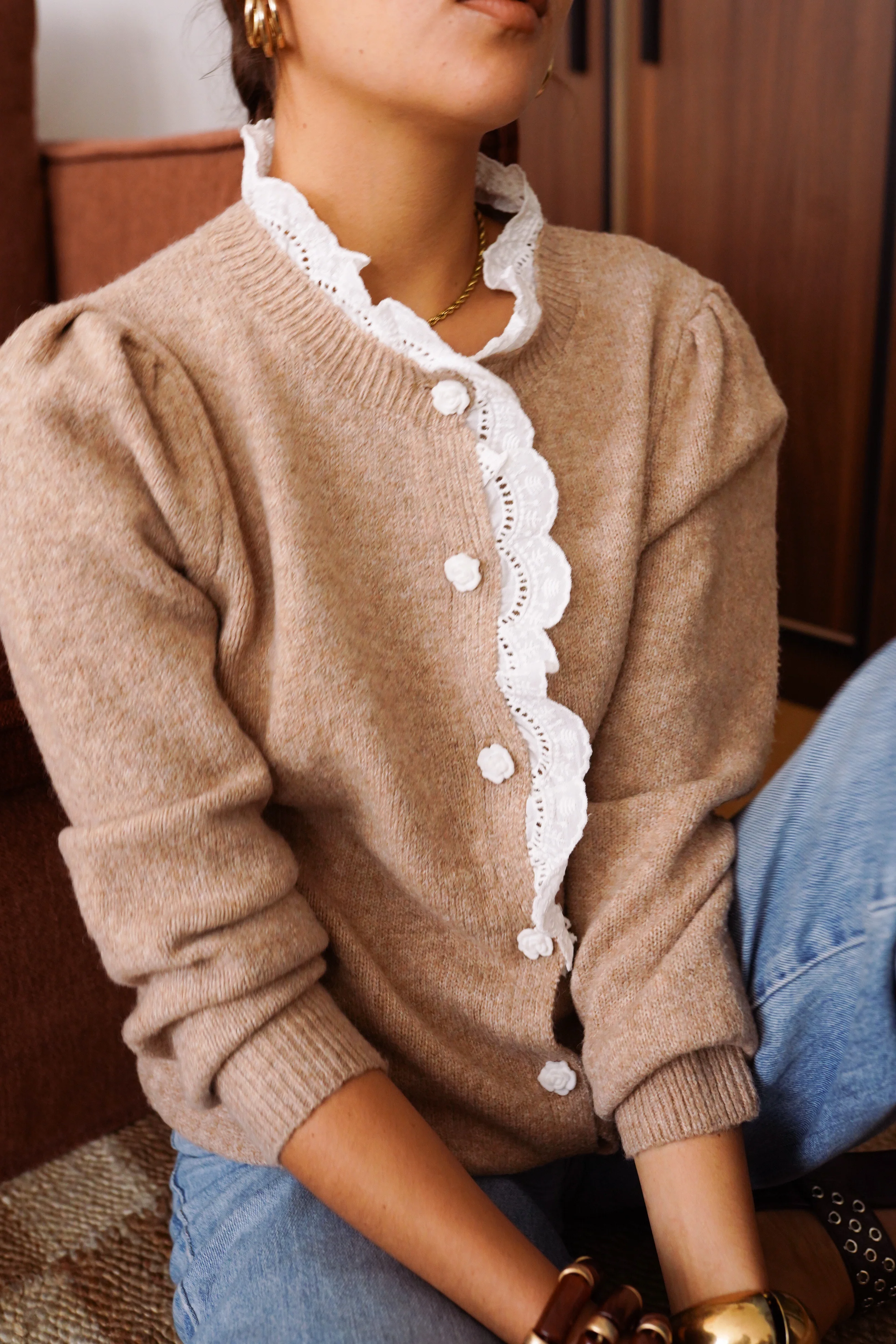 Rose Lace Vest - Taupe - Image 7