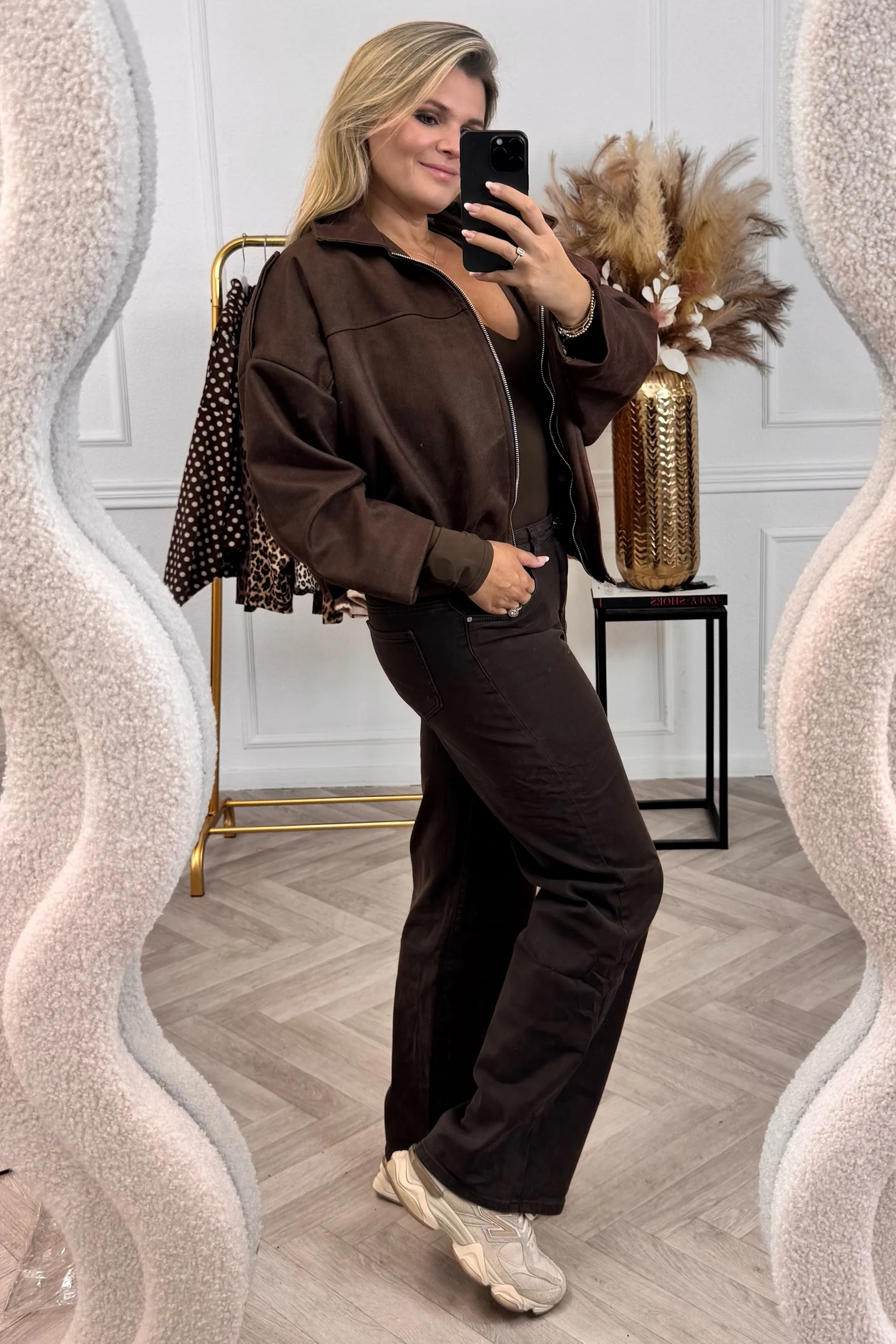 Saar Suedine Bomber Jacket - Dark Brown - Image 2