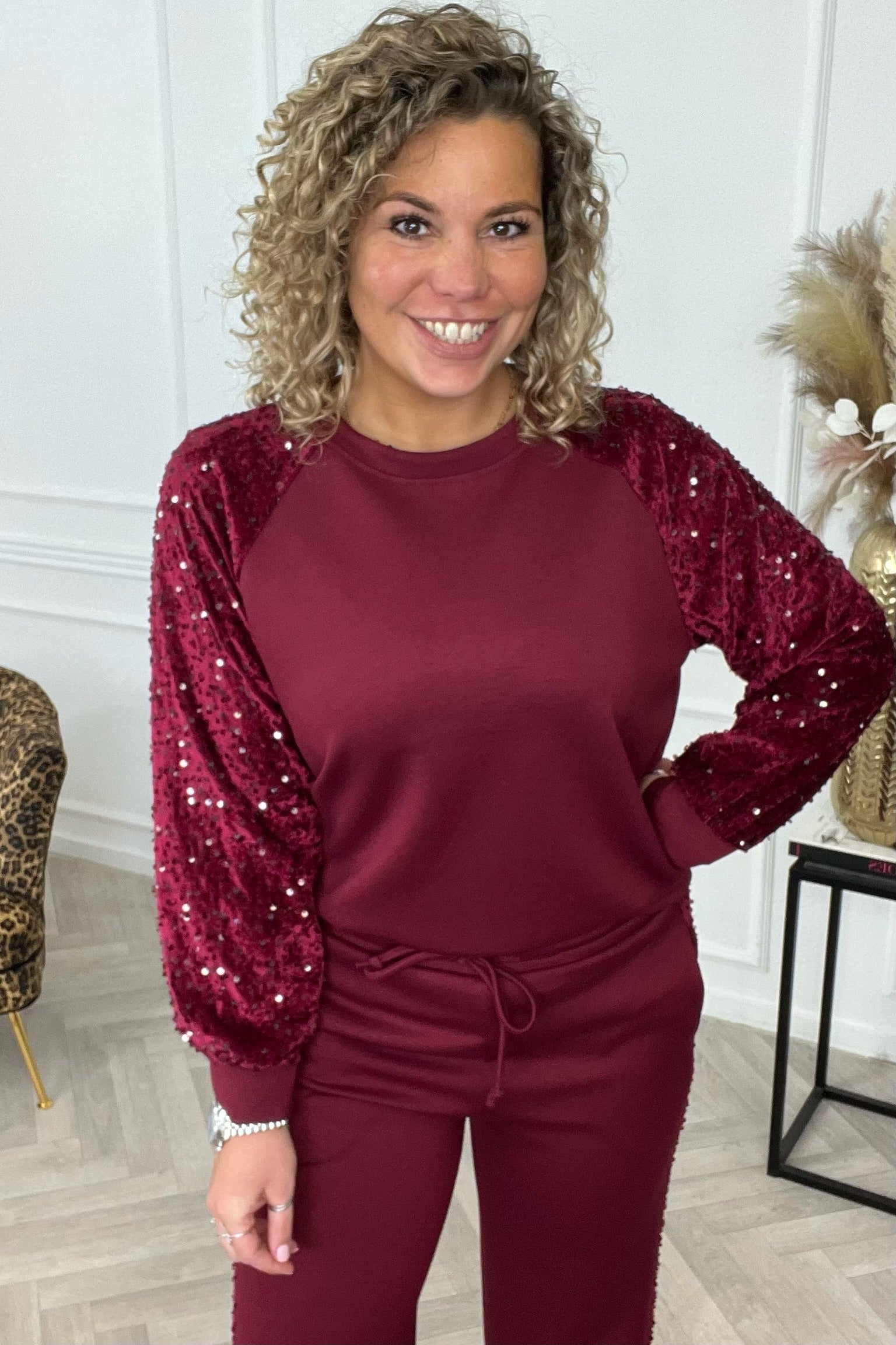 Sequin Striped Set - Bordeaux - Image 2