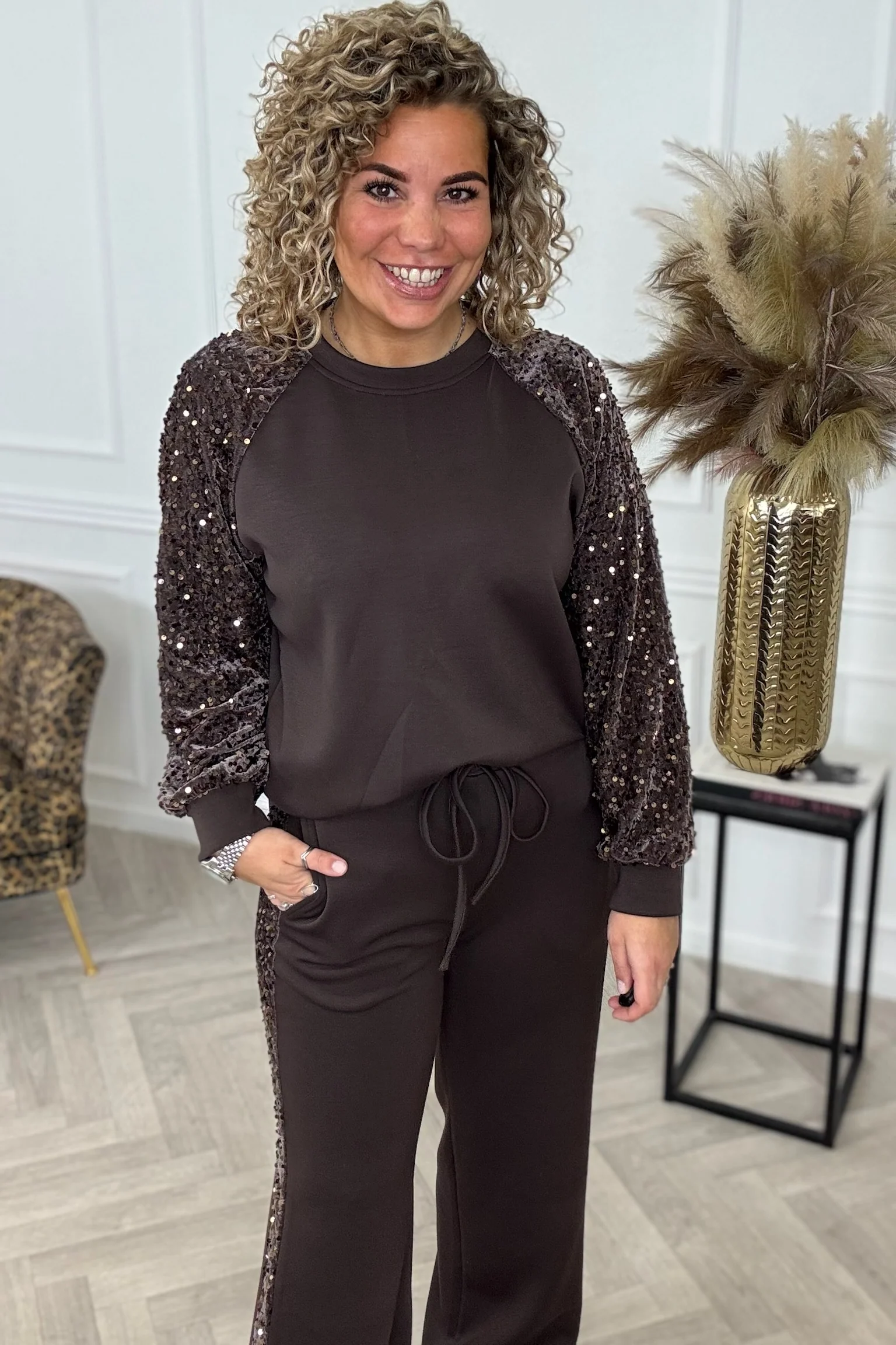 Sequin Striped Set - Brown