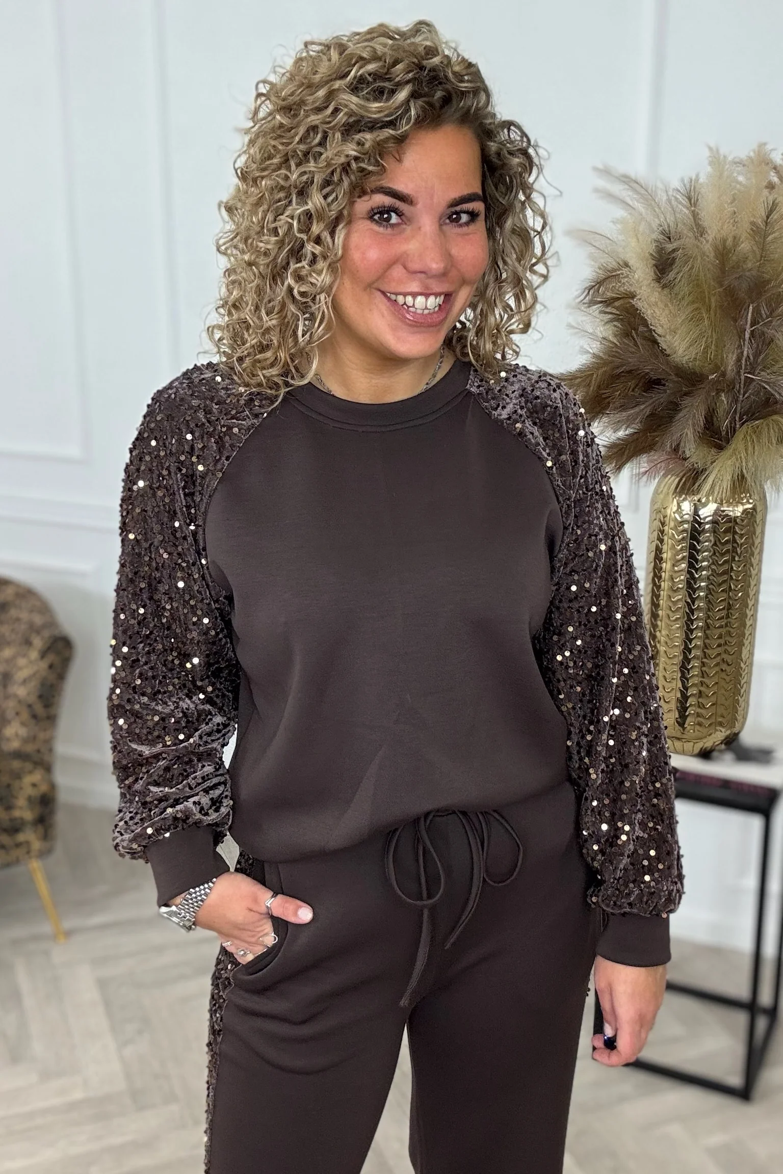 Sequin Striped Set - Brown - Image 2