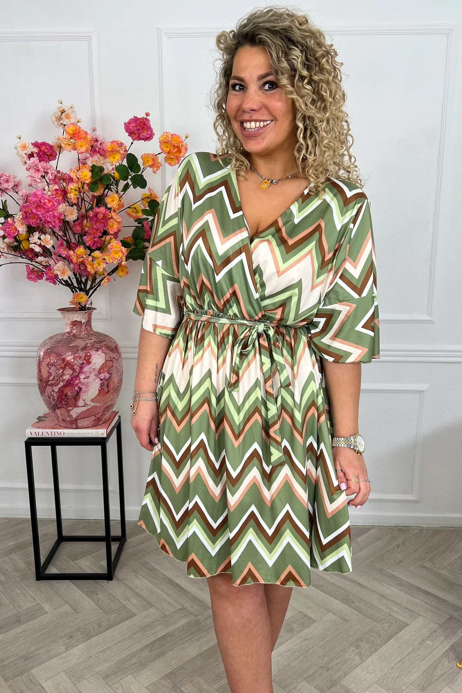 Short Jill Dress - Zigzag Armygreen - Image 2