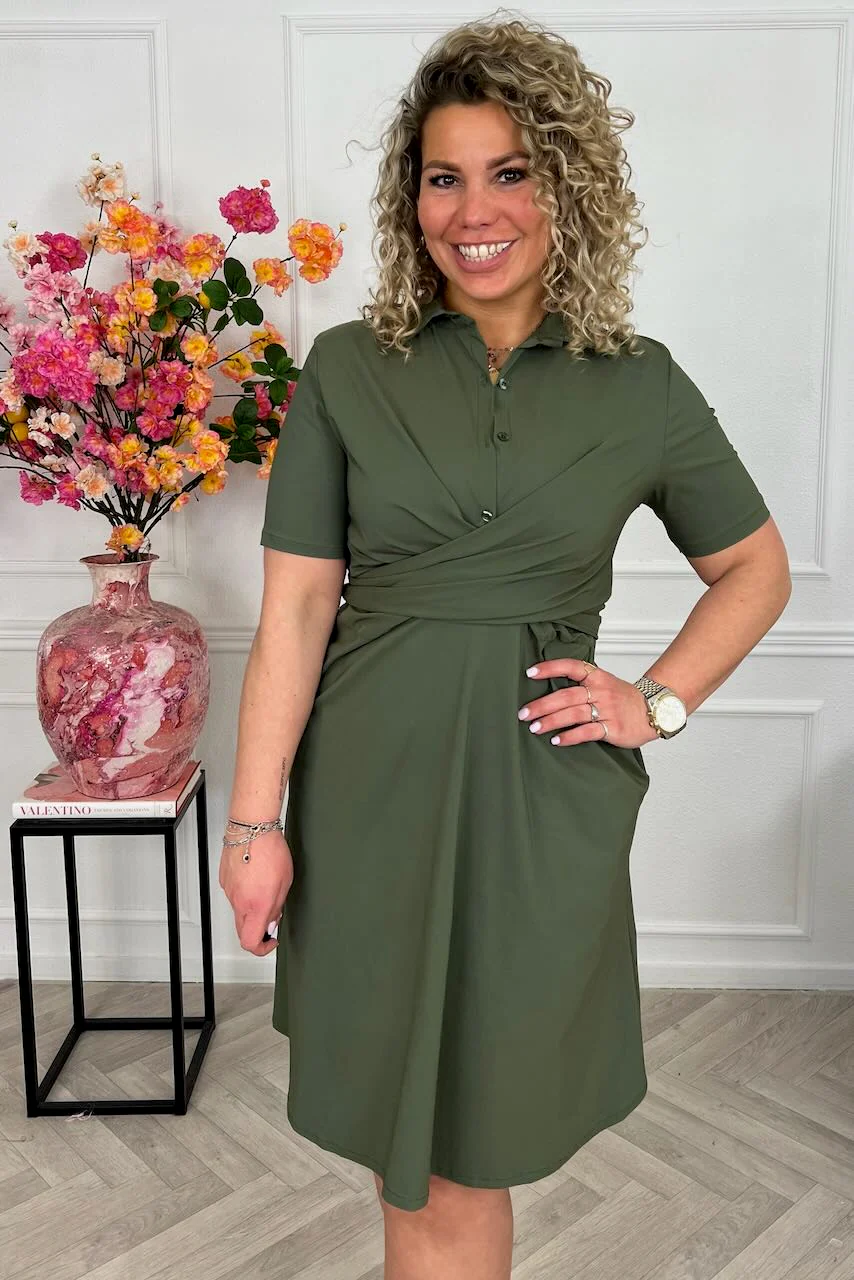 Short Perfect Travel Strik Dress - Armygreen - Image 3