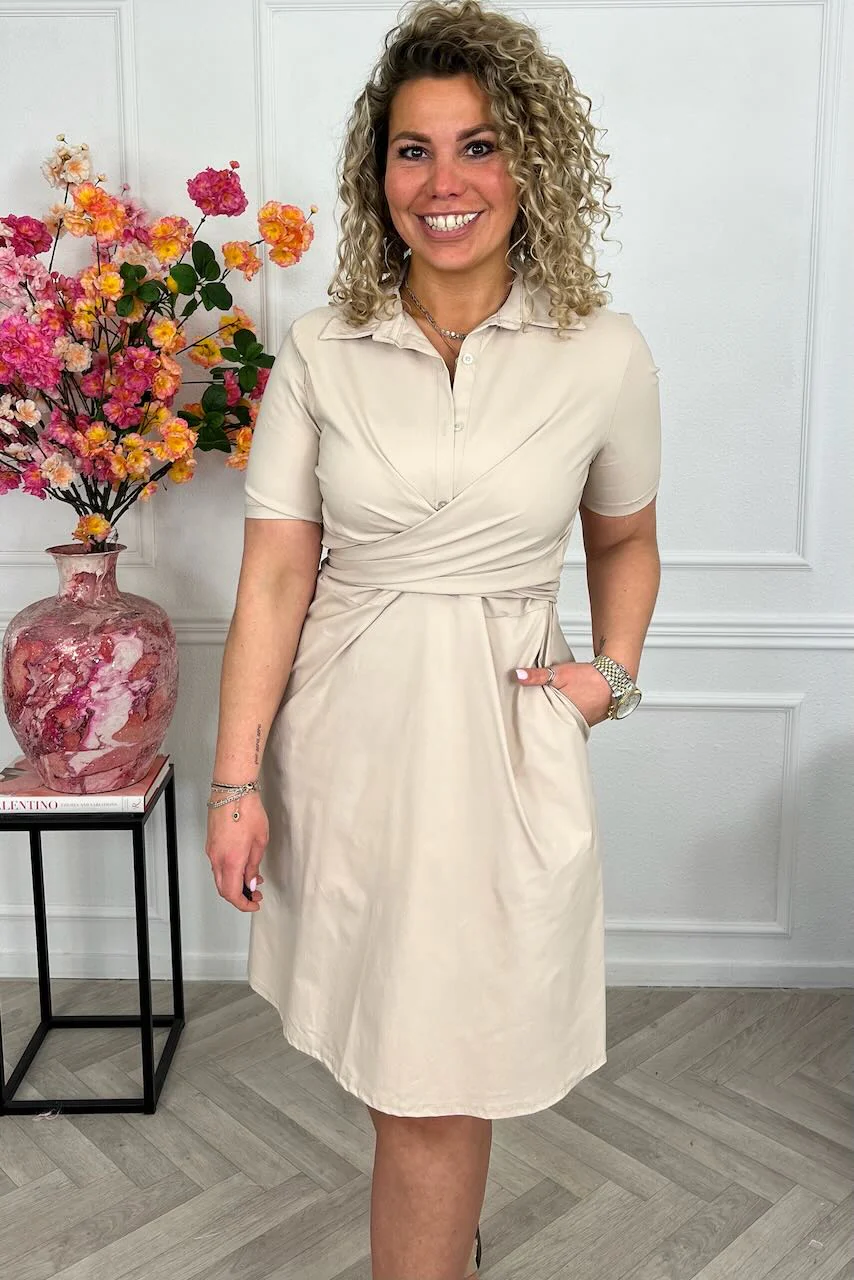 Short Perfect Travel Strik Dress - Beige - Image 2